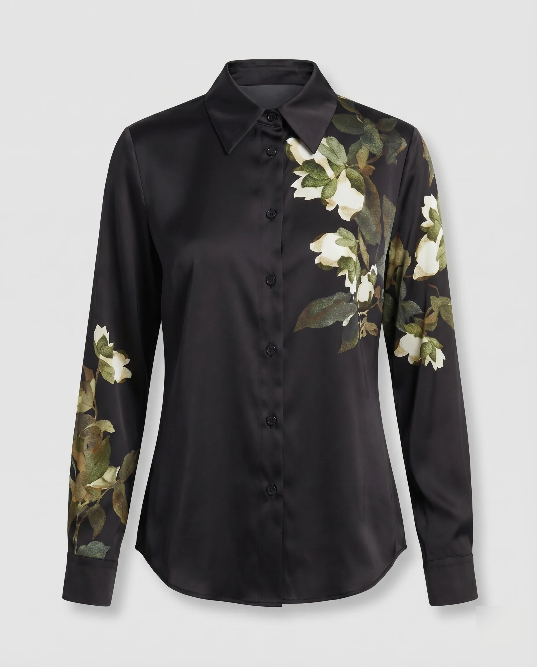 Damen Satinbluse Floraler Druck Asymmetrisches Schößchen - Image 5