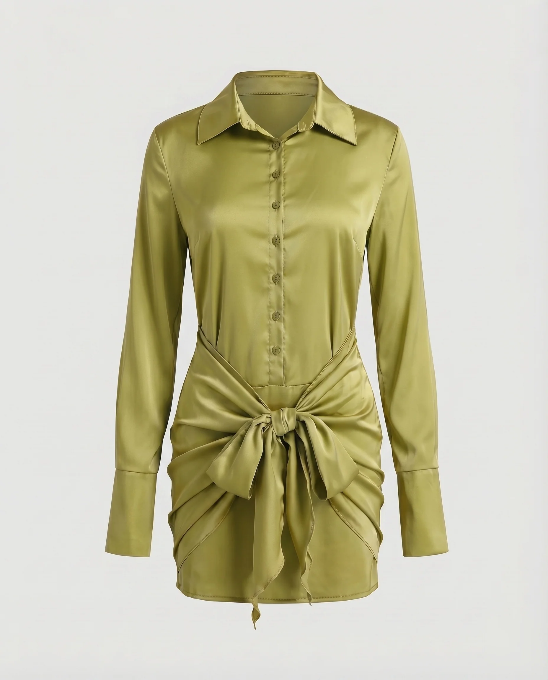 Damen Satinbluse Tailliert Knotendetail Geraffte Hüfte - Image 8