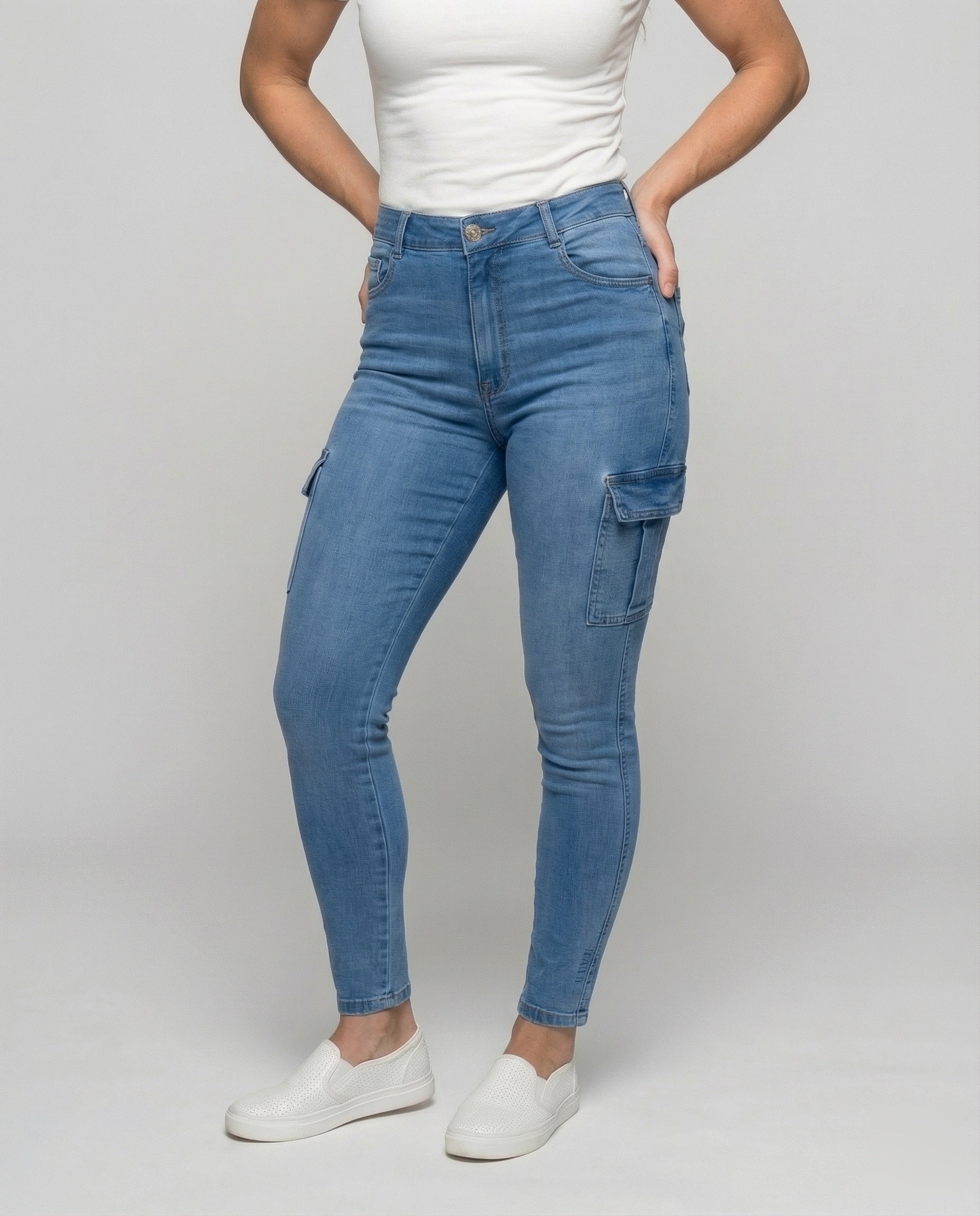Damen Skinny-Jeans Utility-Tasche Knöchellang - Image 2