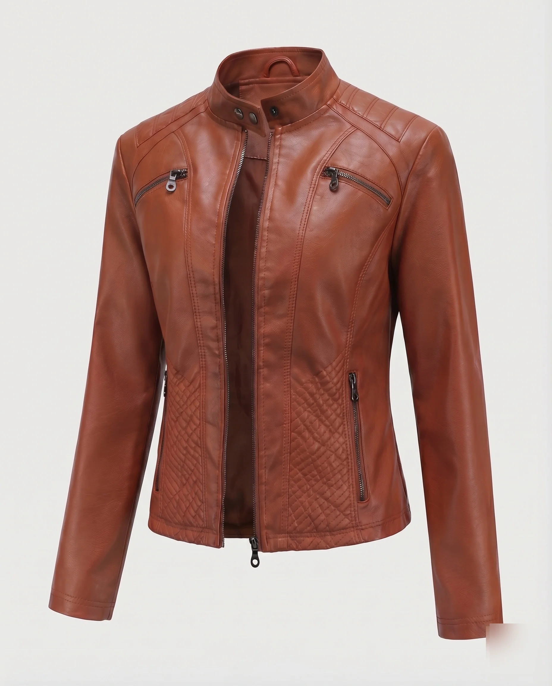 Damen Übergangsjacke Vegan-Leder Rautensteppung Stehkragen - Image 6