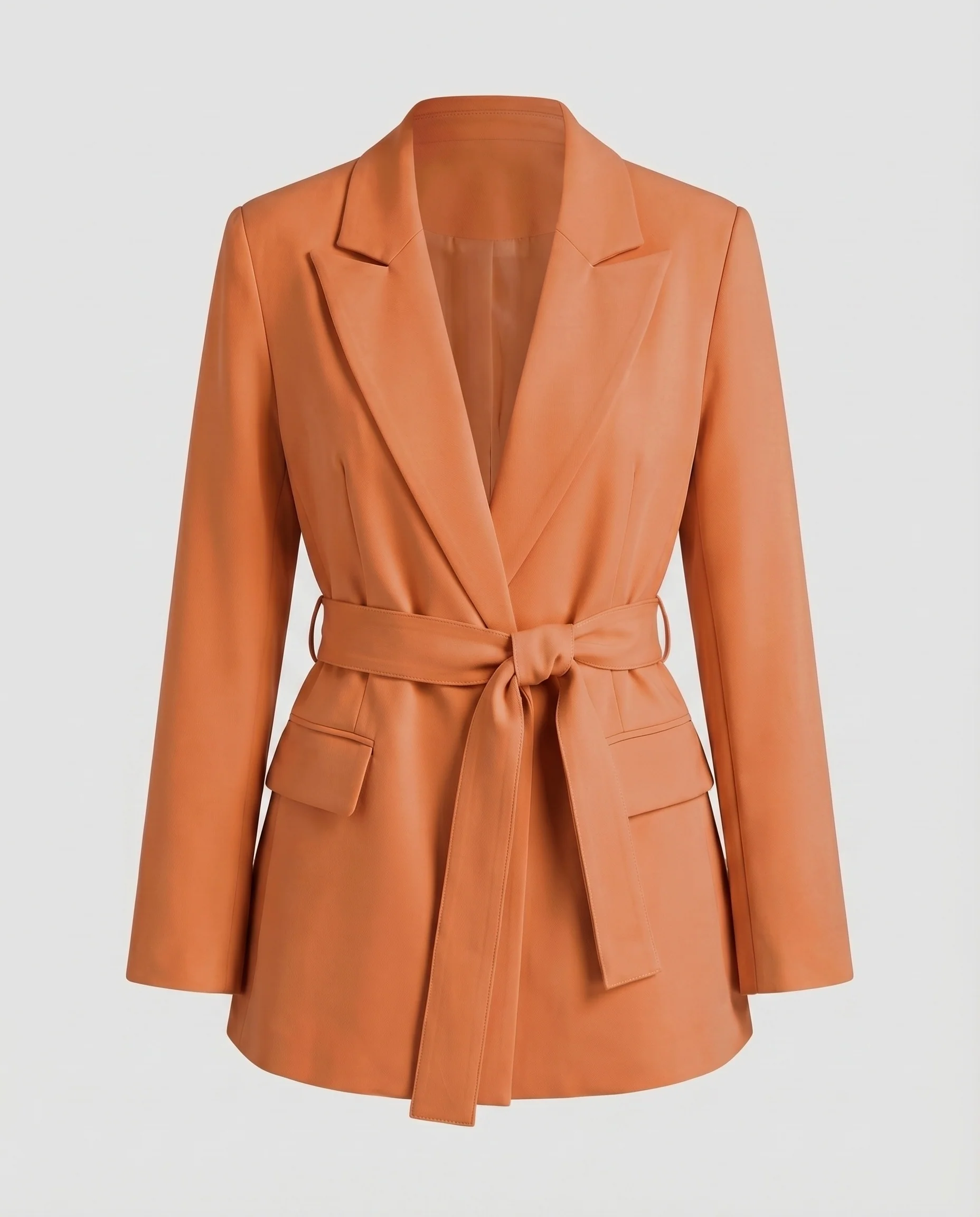 Damen Blazer Reverskragen Bindegürtel Pattentaschen - Image 9