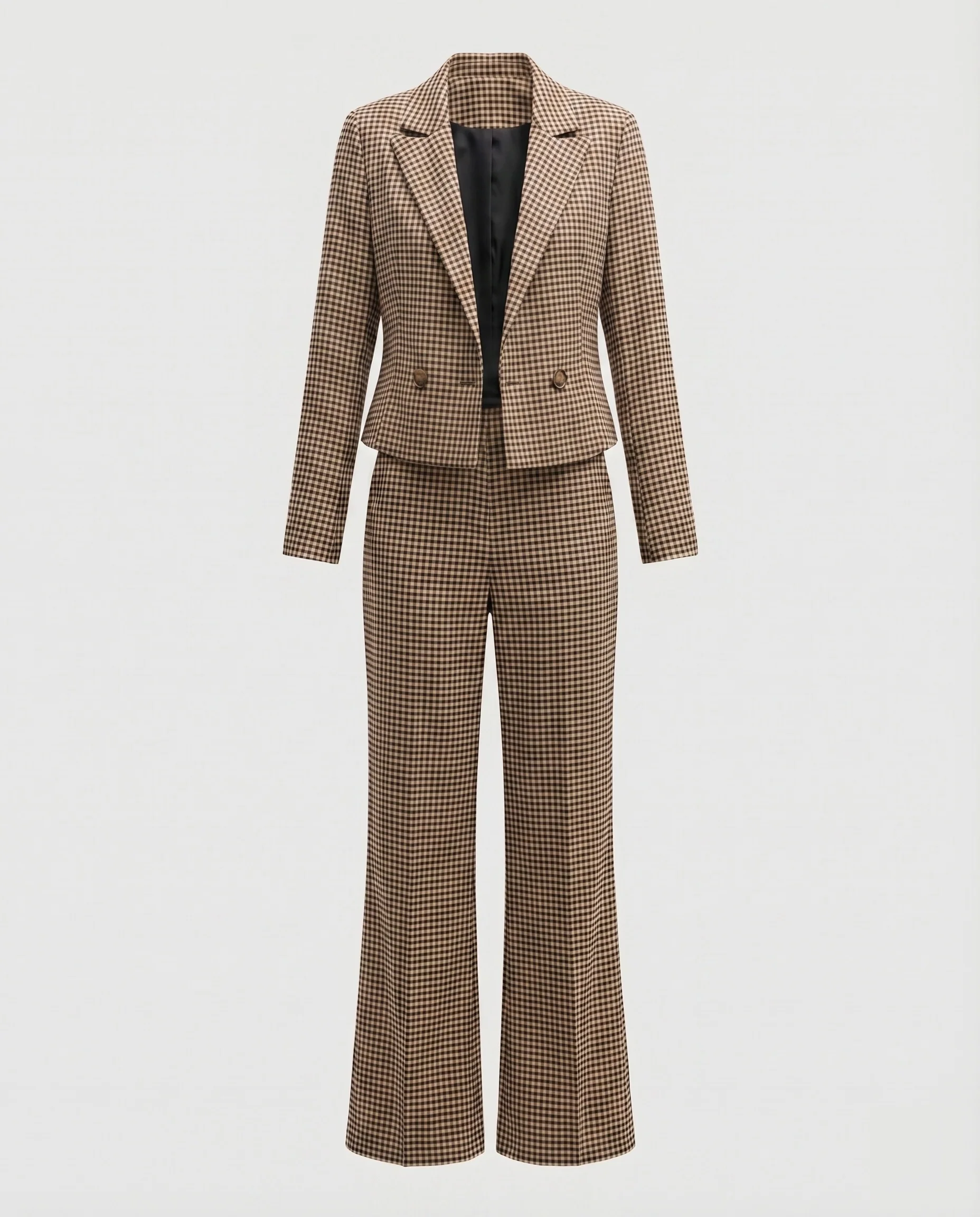 Damen Karierter Hosenanzug Kurzer Blazer Weites Bein - Image 5