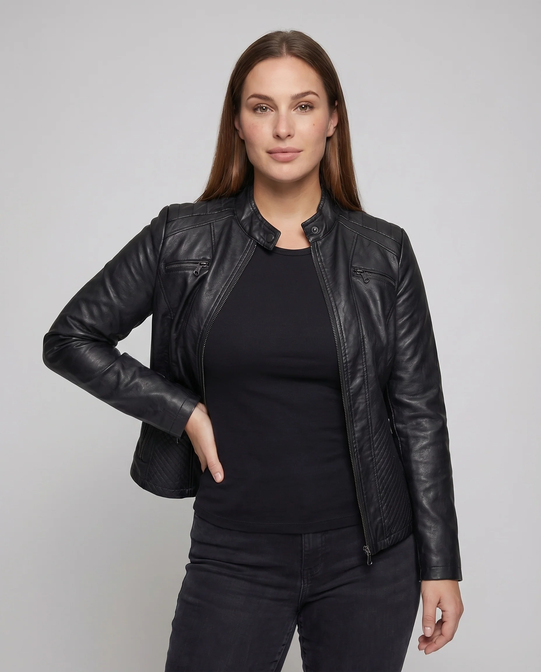 Damen Rennsport-Blouson Kunstleder Stehkragen Quilt-Paneele - Image 2