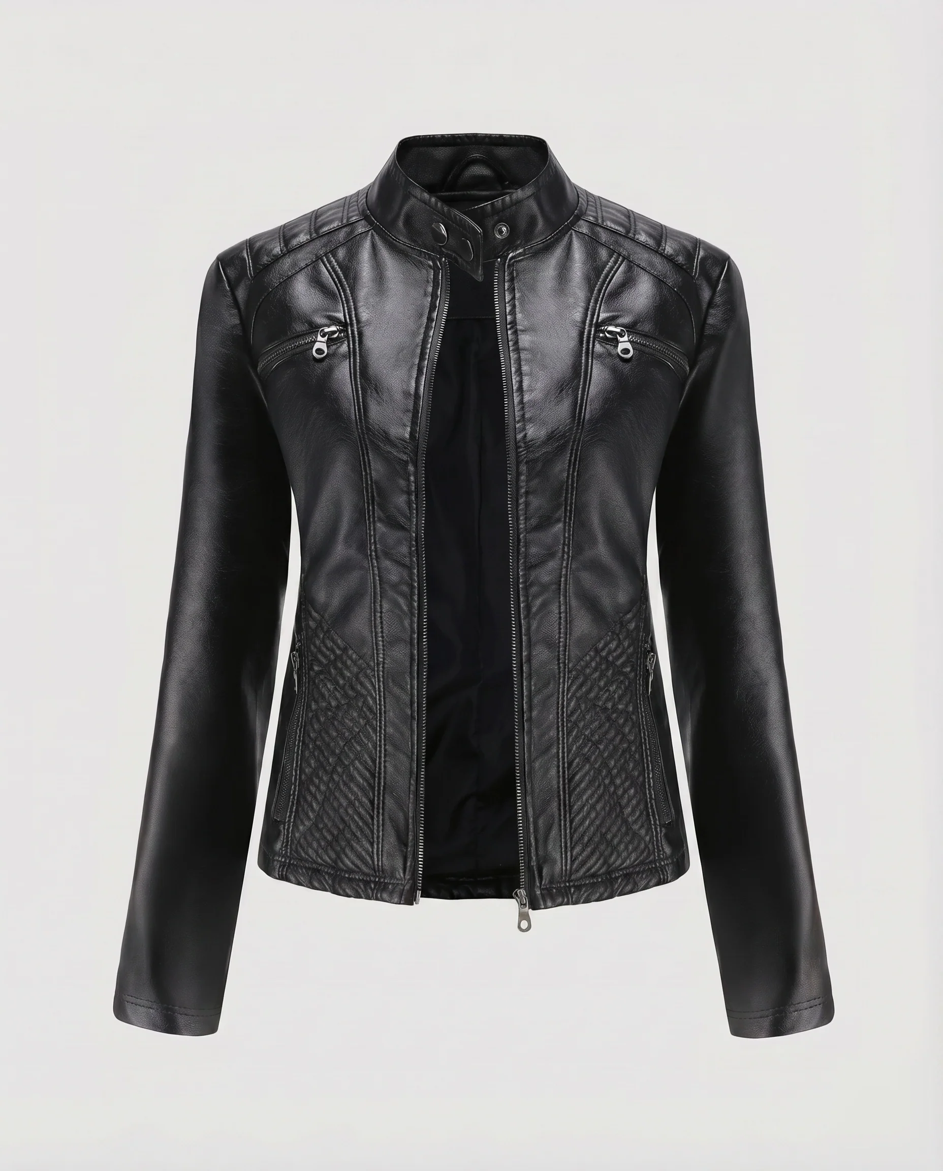 Damen Rennsport-Blouson Kunstleder Stehkragen Quilt-Paneele - Image 9