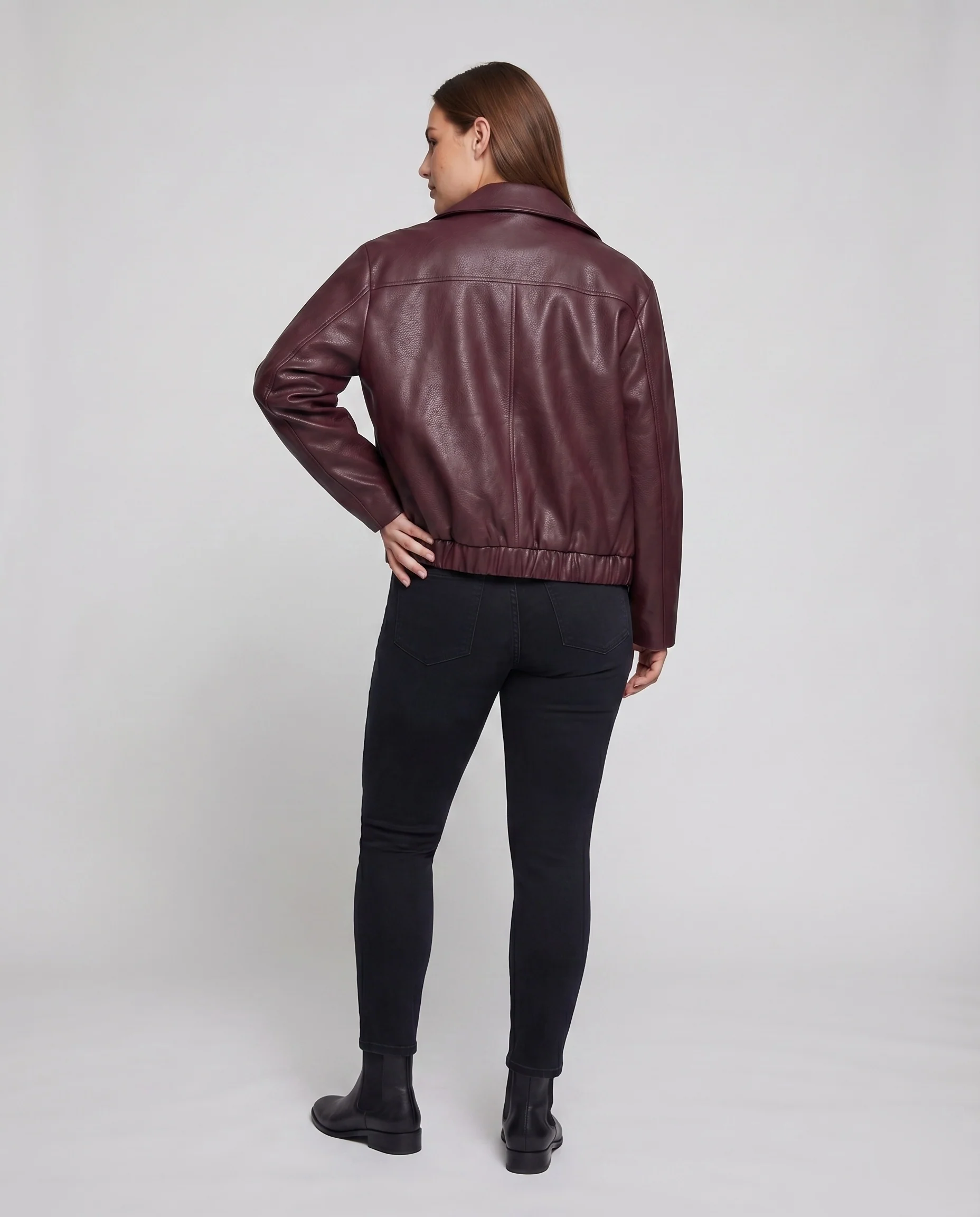 Damen Kurzblouson Vegan-Kunstleder Hemdkragen 2-Wege-Zipp - Image 4