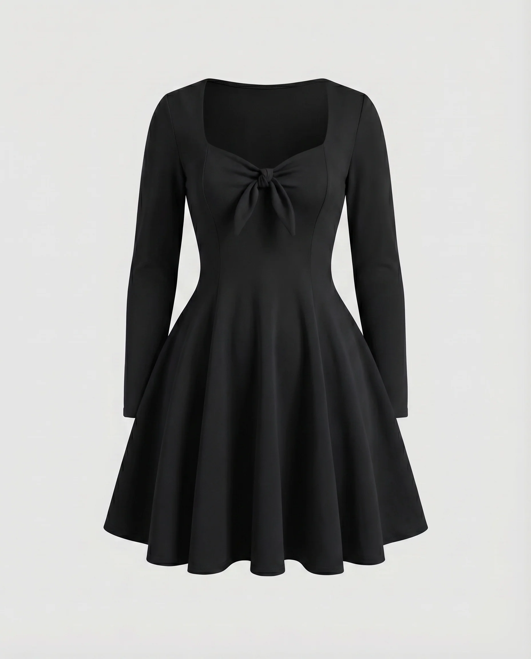 Damen A-Linien-Kleid Knotenfront Lange Ärmel Herzförmiger Ausschnitt - Image 6