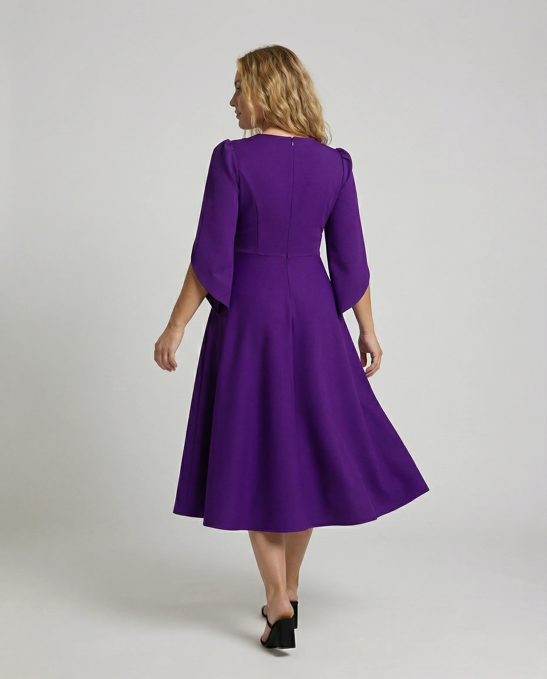 Damen A-Linien Midikleid Cape-Ärmel Mieder - Image 4