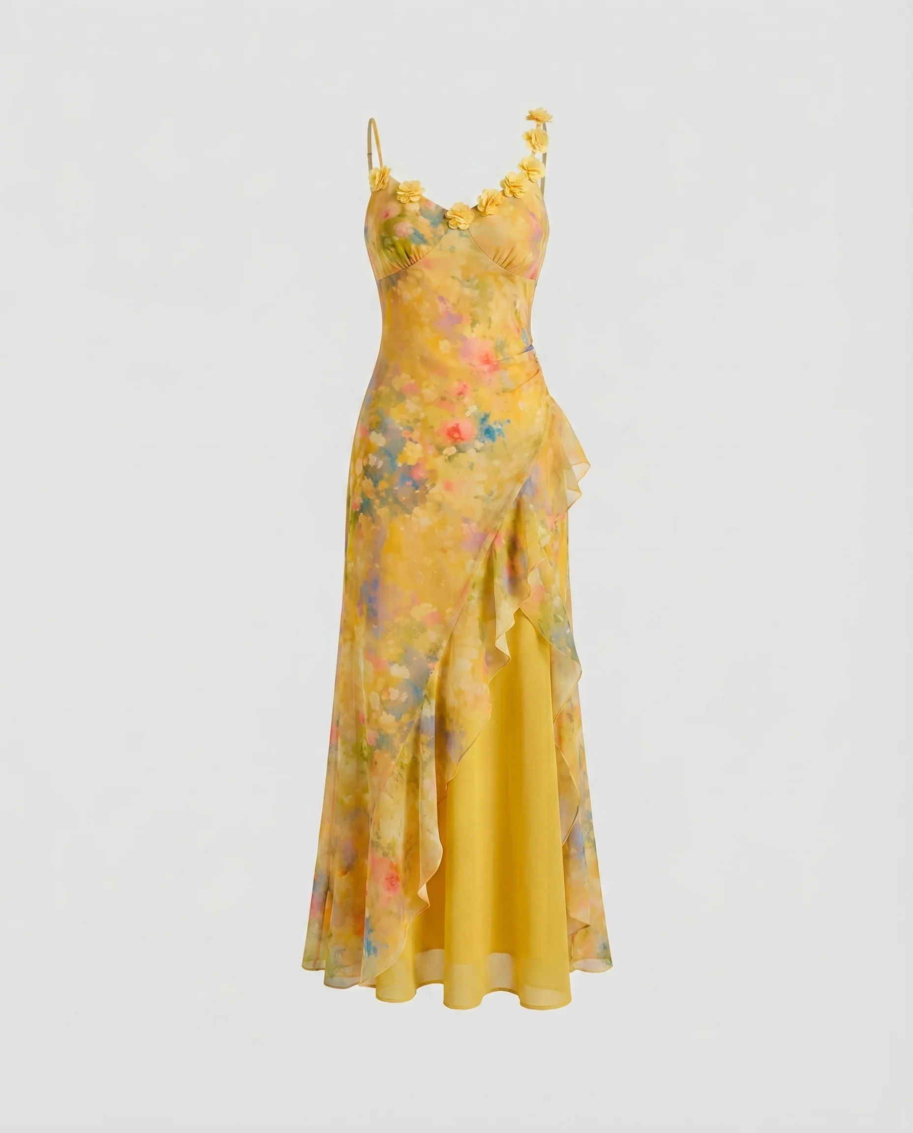 Damen Abendkleid Meerjungfrau-Form Florale Applikation Volant - Image 5
