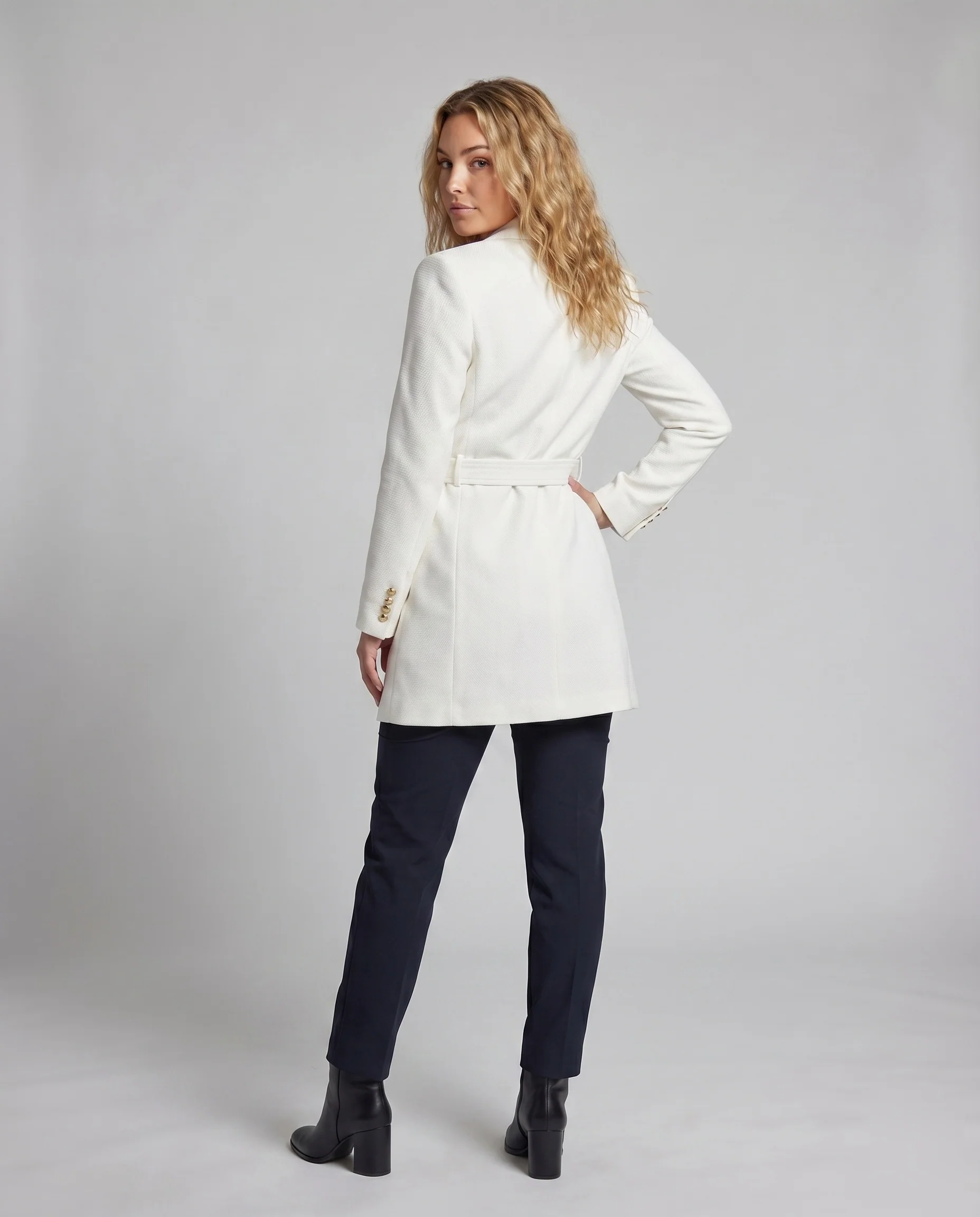Damen Blazerkleid Taillengürtel Zierknopfleiste Tailliert - Image 4