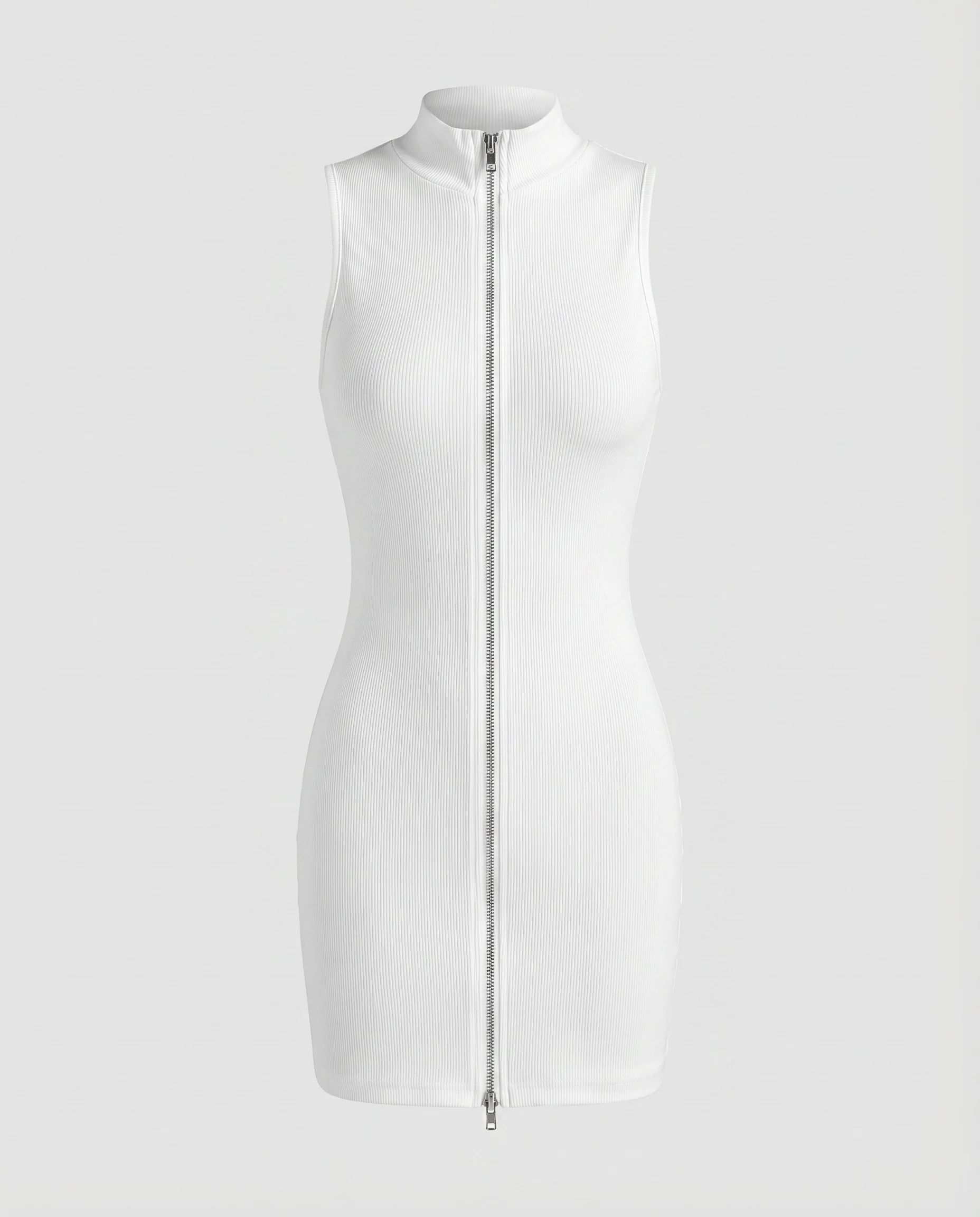 Damen Sportliche Zwei-Wege-Reißverschluss Rippstrick Bodycon-Minikleid - Image 5