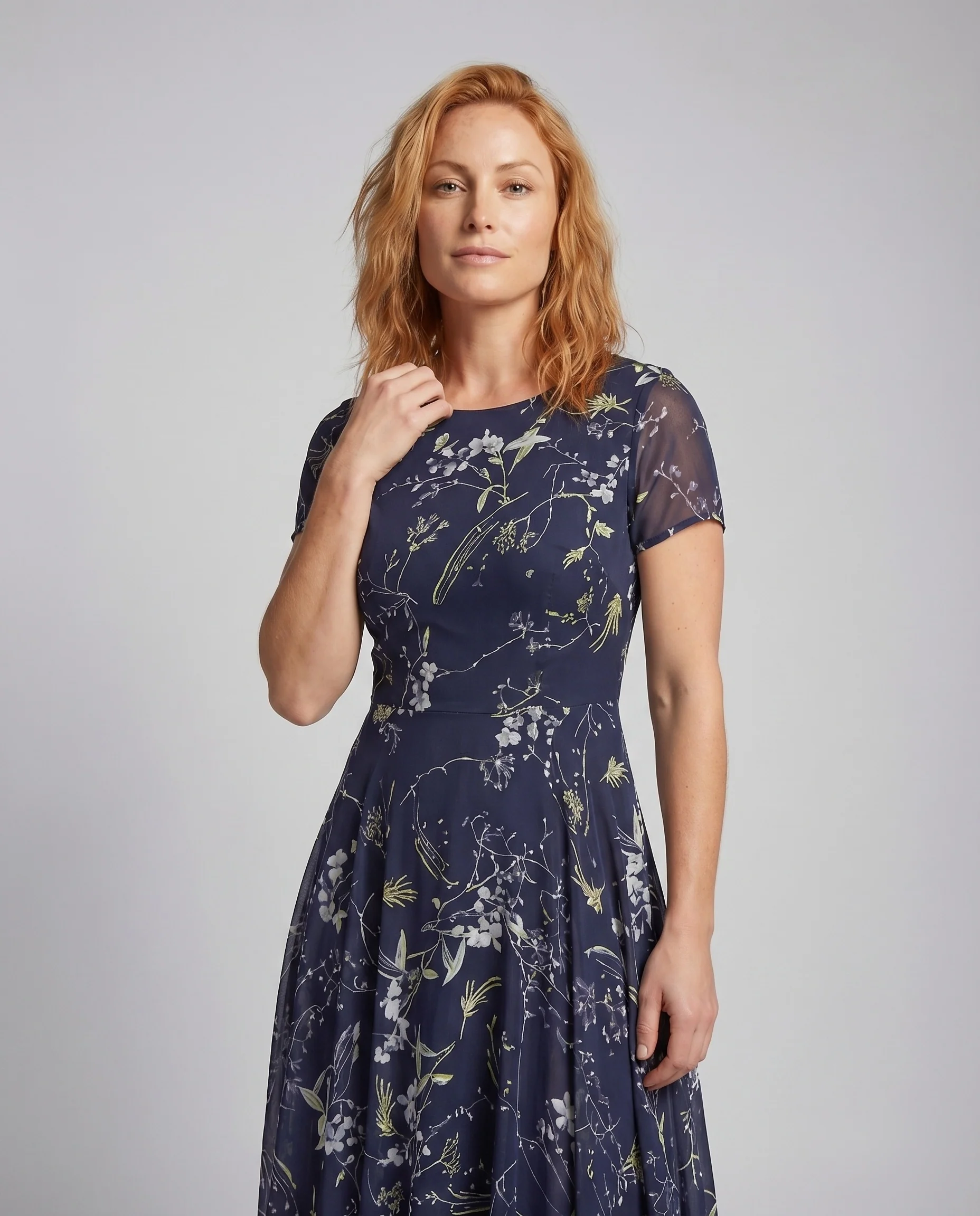 Damen Chiffon-Maxikleid Florales Muster Kurzarm A-Linie - Image 2