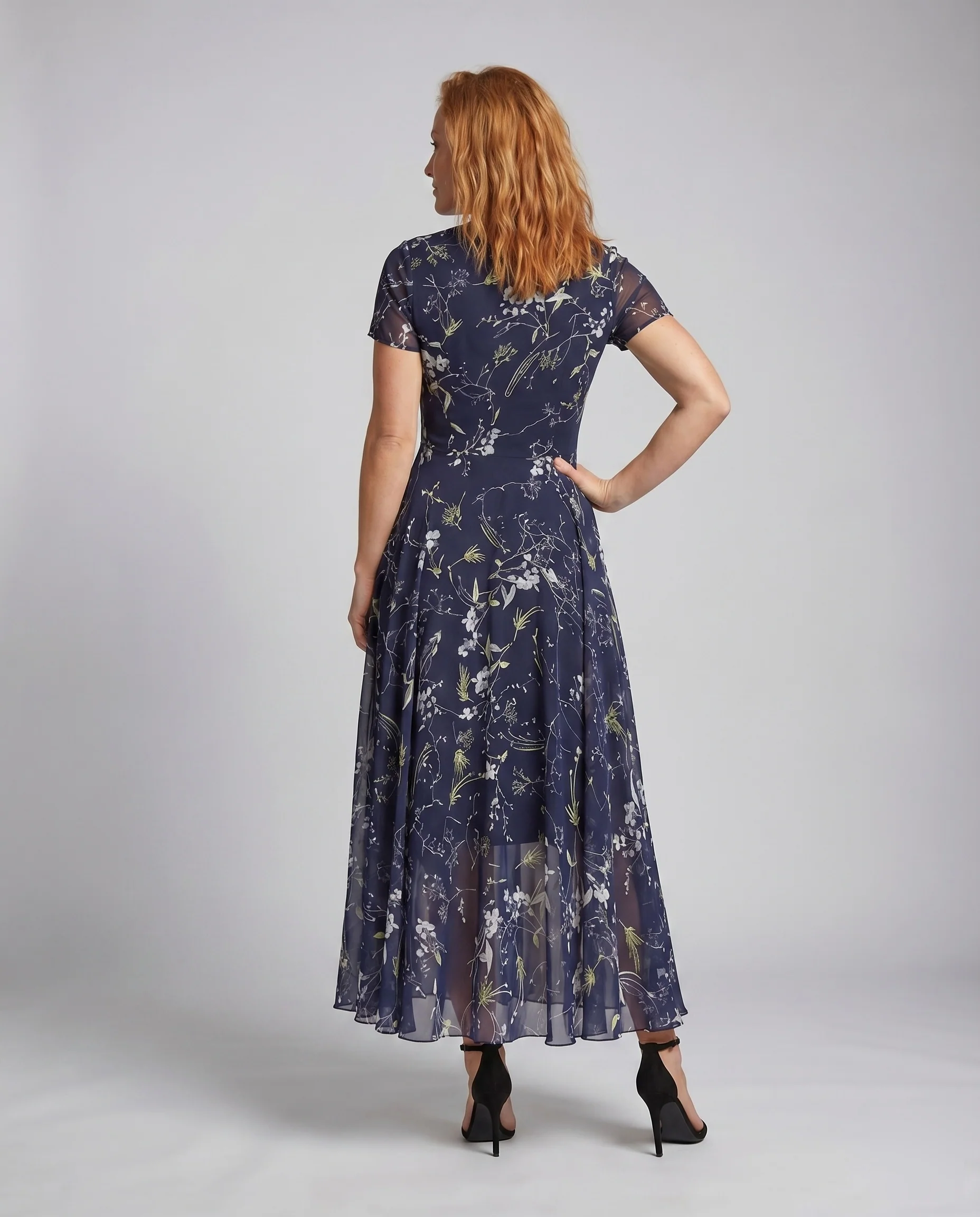 Damen Chiffon-Maxikleid Florales Muster Kurzarm A-Linie - Image 4