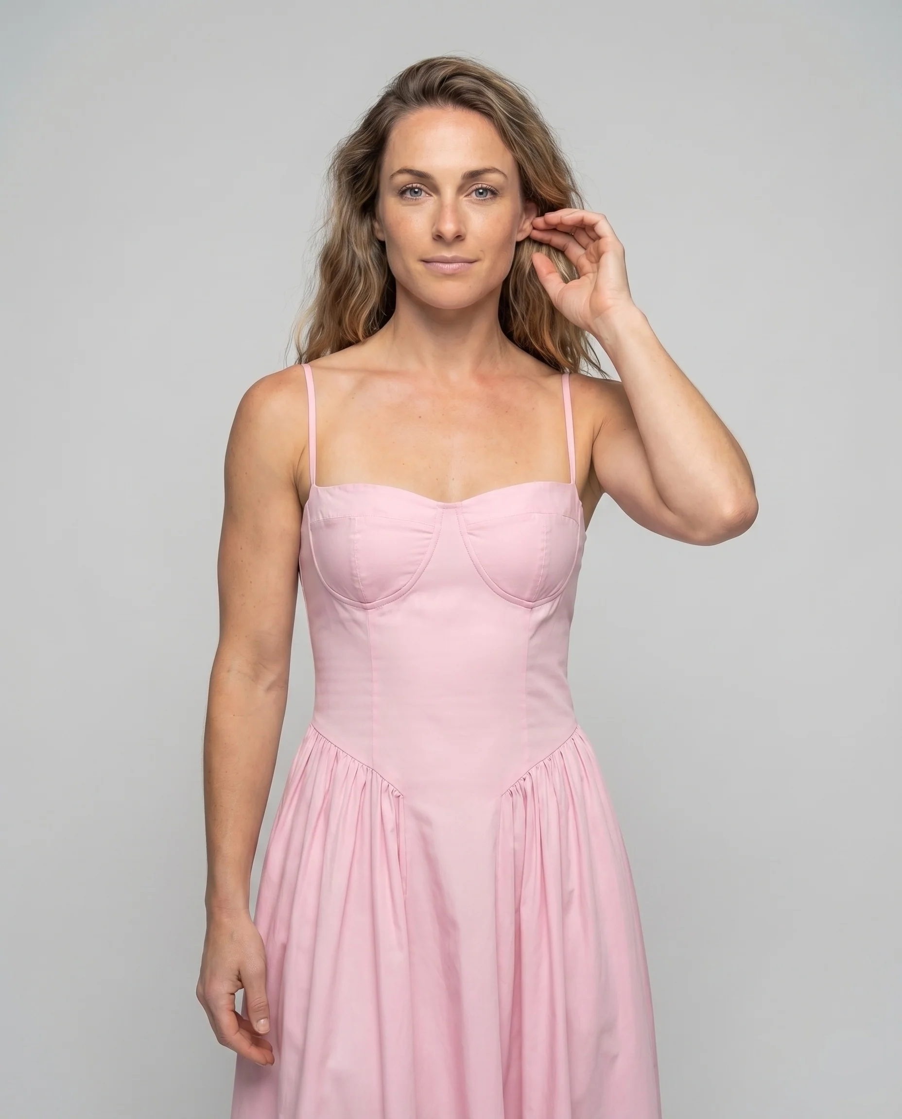 Damen Romantische Geformte Brustpartie Mischgewebe Corsagen-Midikleid - Image 2