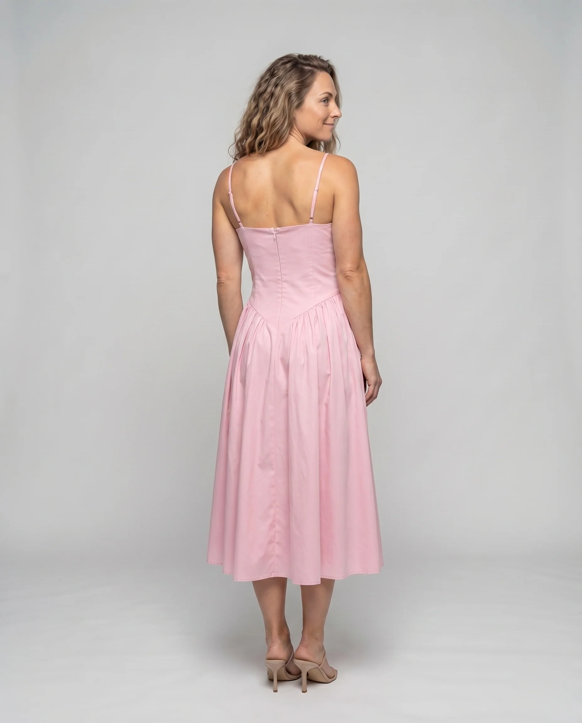 Damen Romantische Geformte Brustpartie Mischgewebe Corsagen-Midikleid - Image 4
