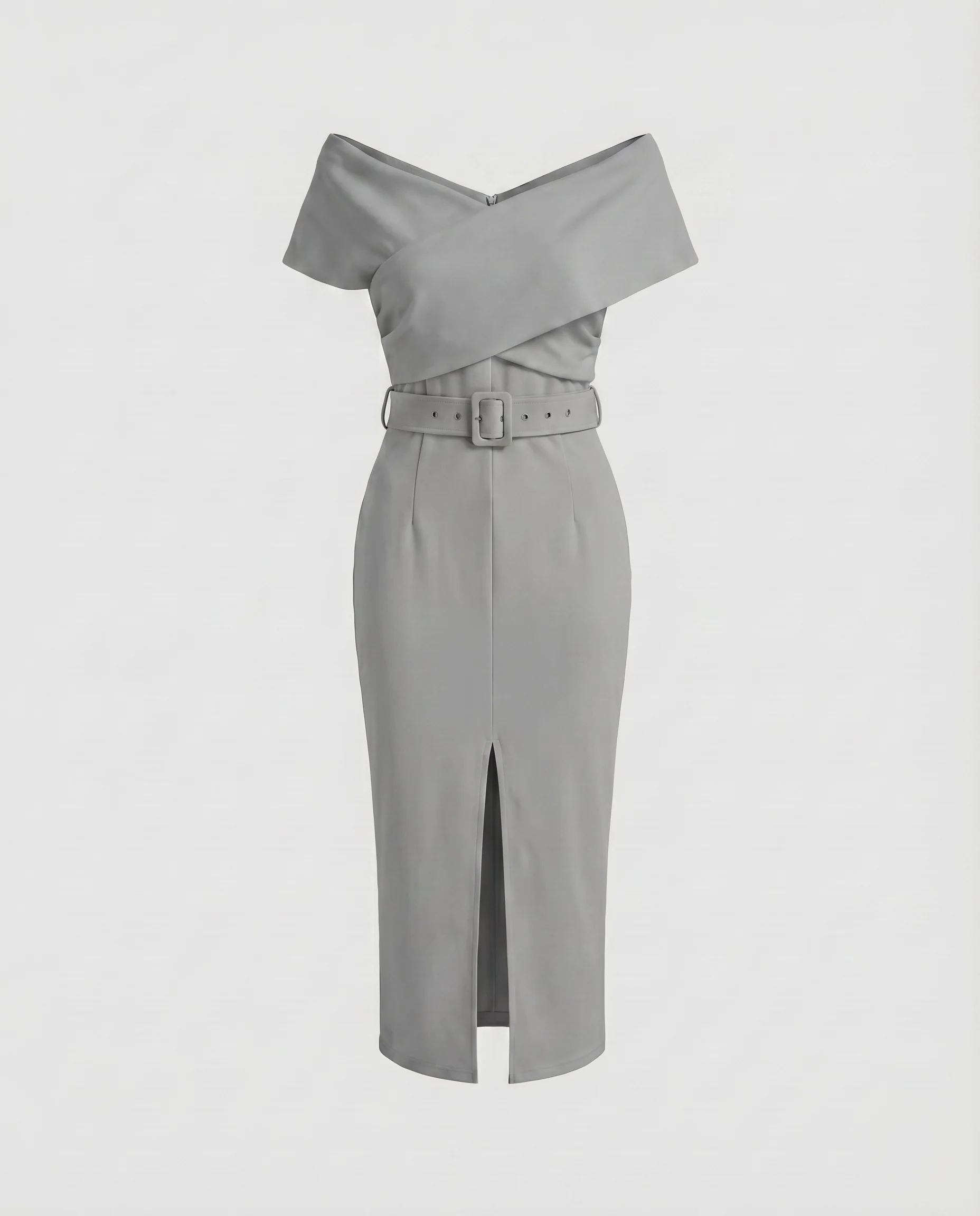 Damen Elegante Vorderer Beinschlitz Mischgewebe Crossover-Midikleid - Image 8