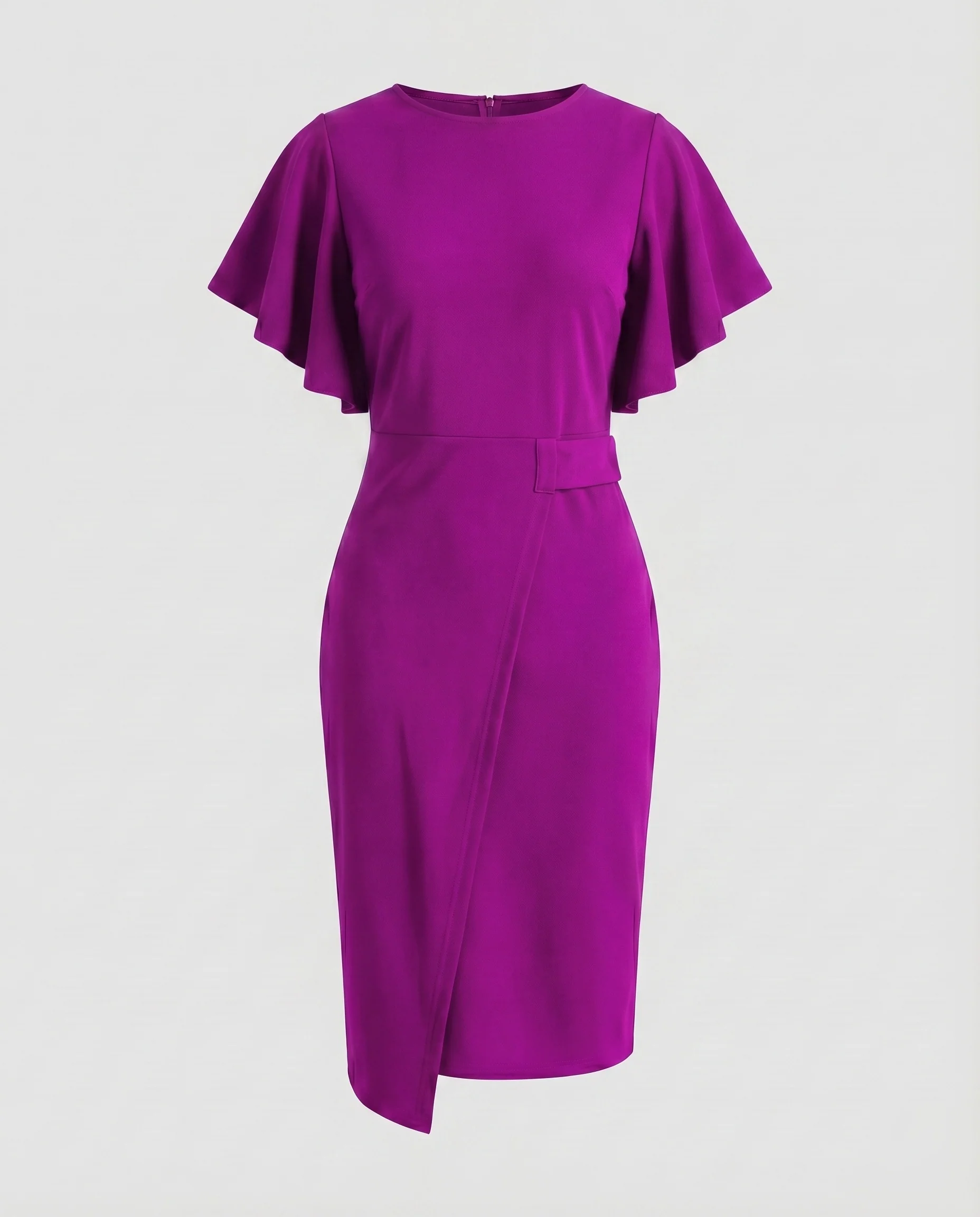 Damen Etuikleid Volantärmel Asymmetrische Drapierung - Image 8