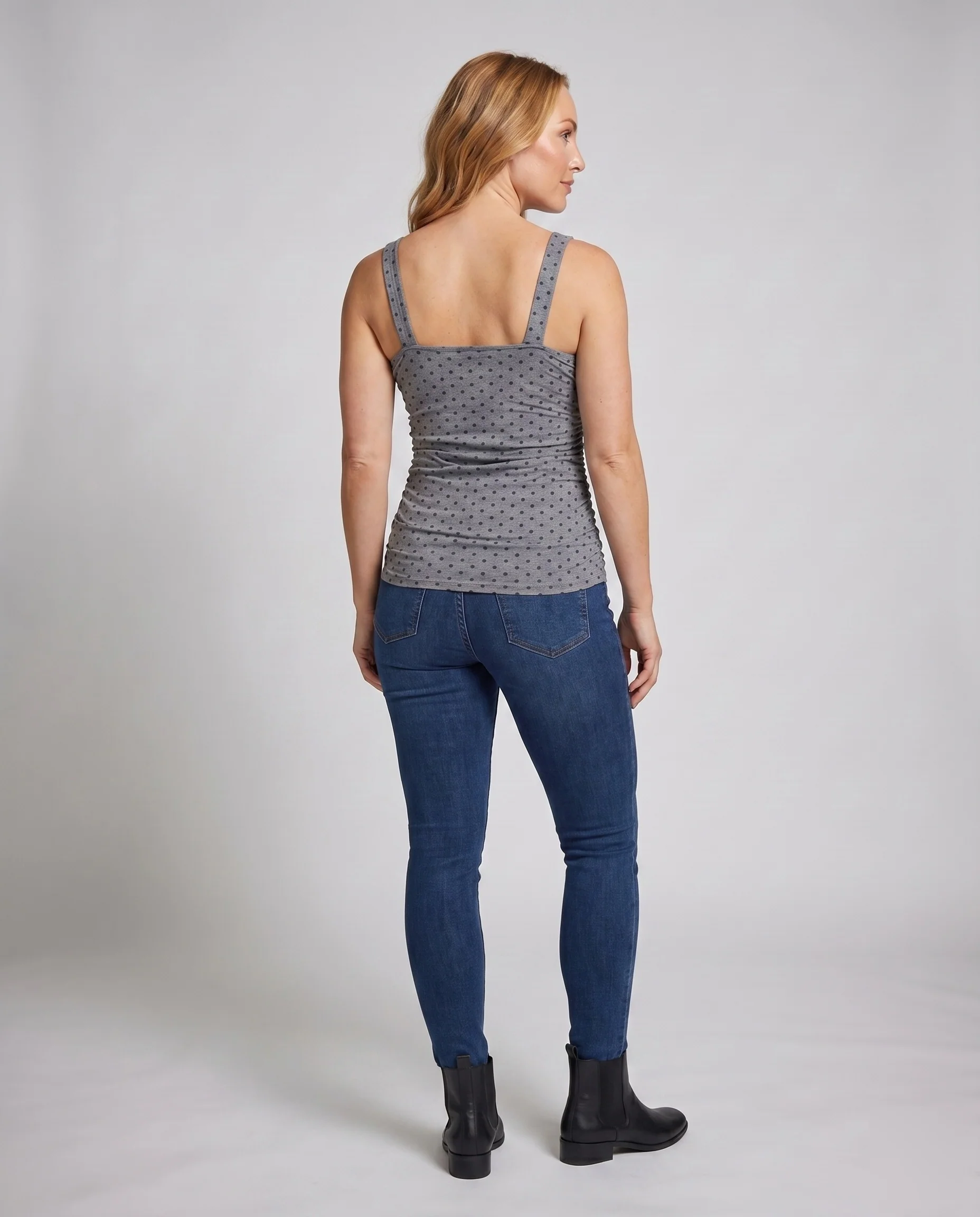 Damen nan tailliertes gepunktetes elastisches Trägertop mit U-Ausschnitt - Image 4