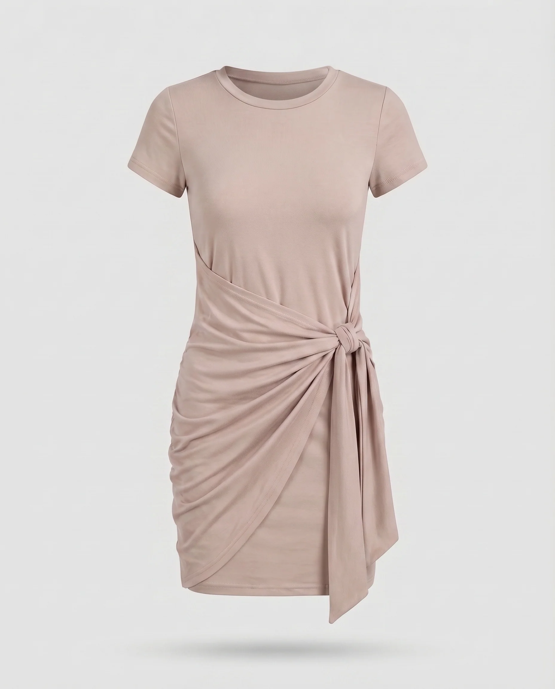 Damen Jersey-Minikleid Asymmetrische Drapierung Knotendetail Rundhals - Image 11