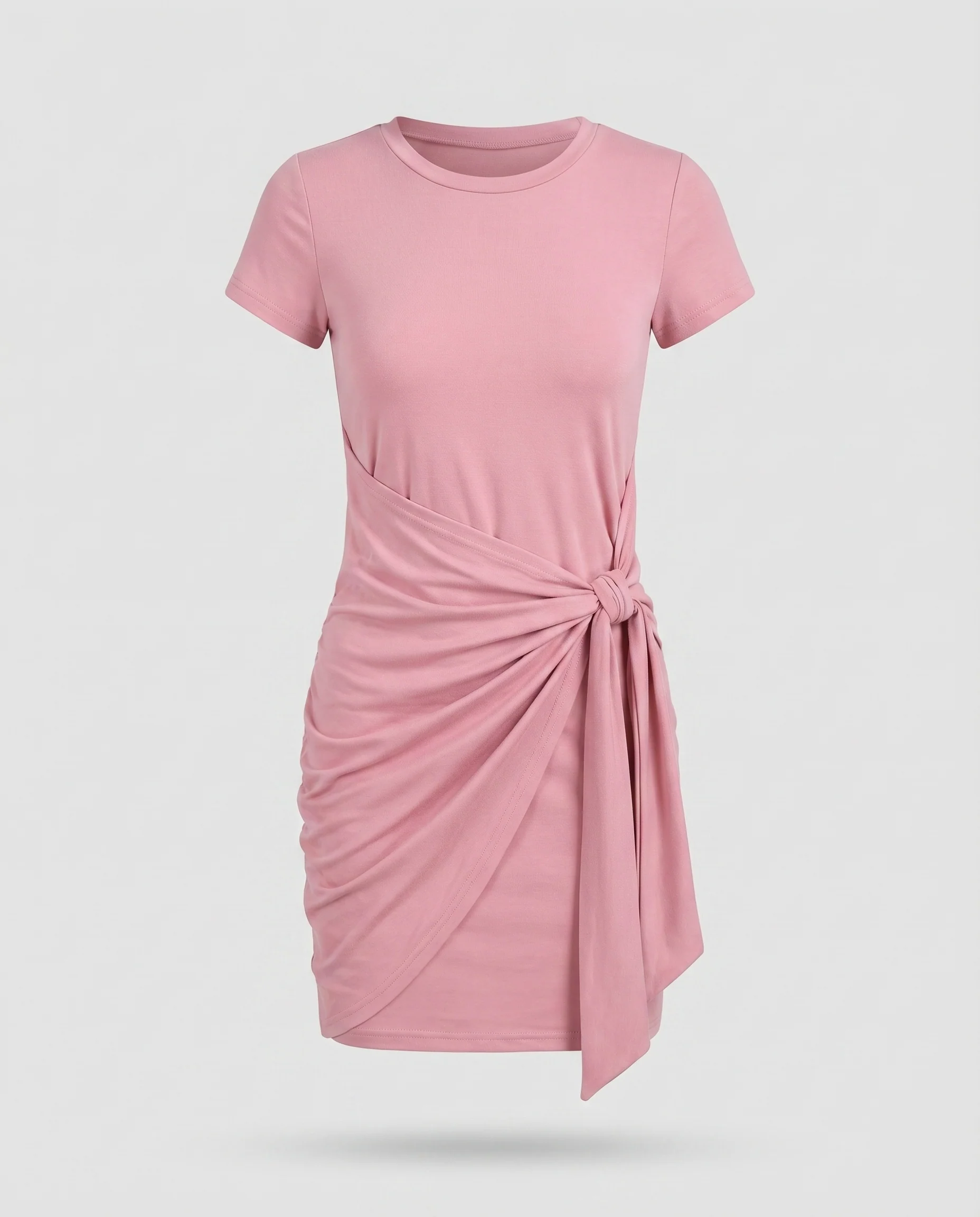 Damen Jersey-Minikleid Asymmetrische Drapierung Knotendetail Rundhals - Image 5