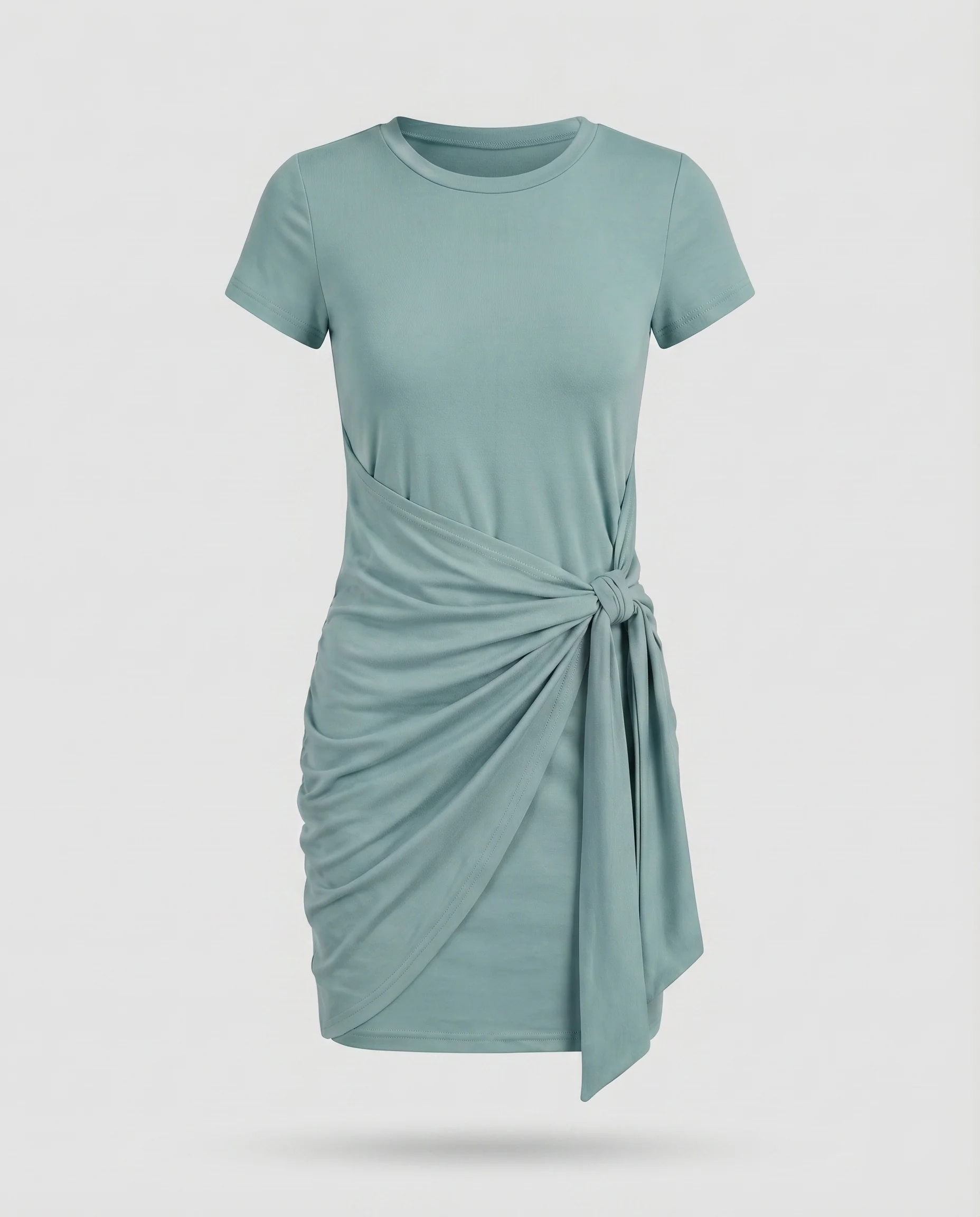 Damen Jersey-Minikleid Asymmetrische Drapierung Knotendetail Rundhals - Image 7