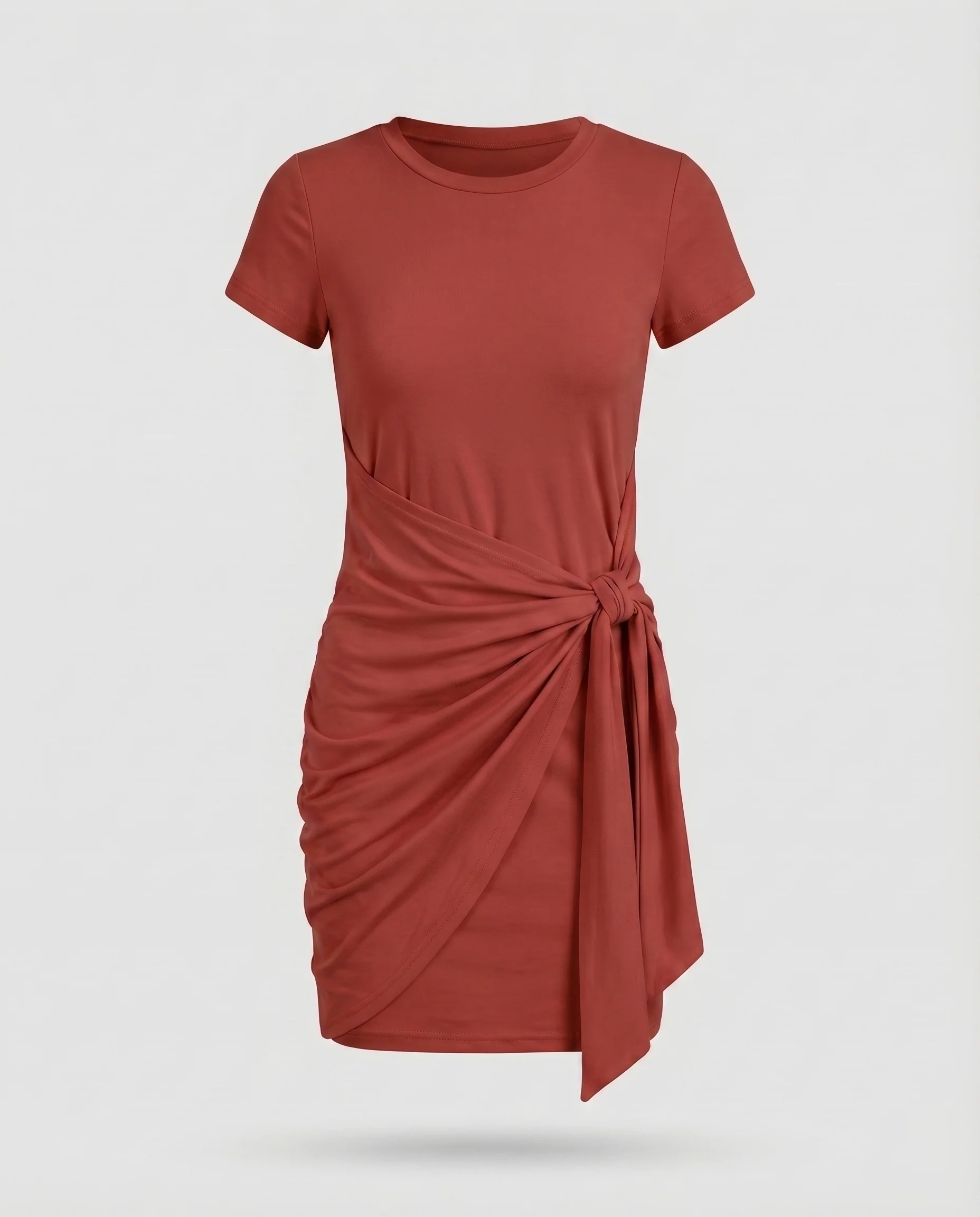 Damen Jersey-Minikleid Asymmetrische Drapierung Knotendetail Rundhals - Image 8