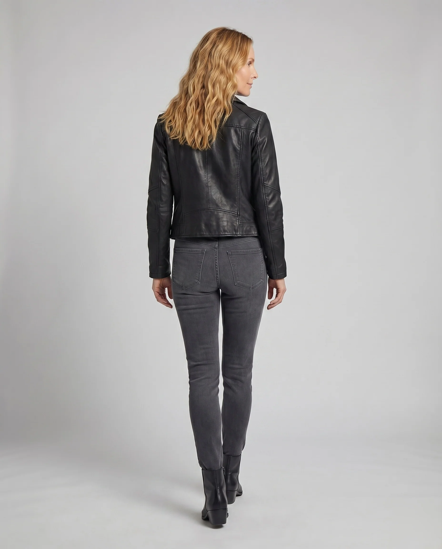 Damen Kurzblouson Retro-Bikerlook Metallzipper Ziersteppungen - Image 4