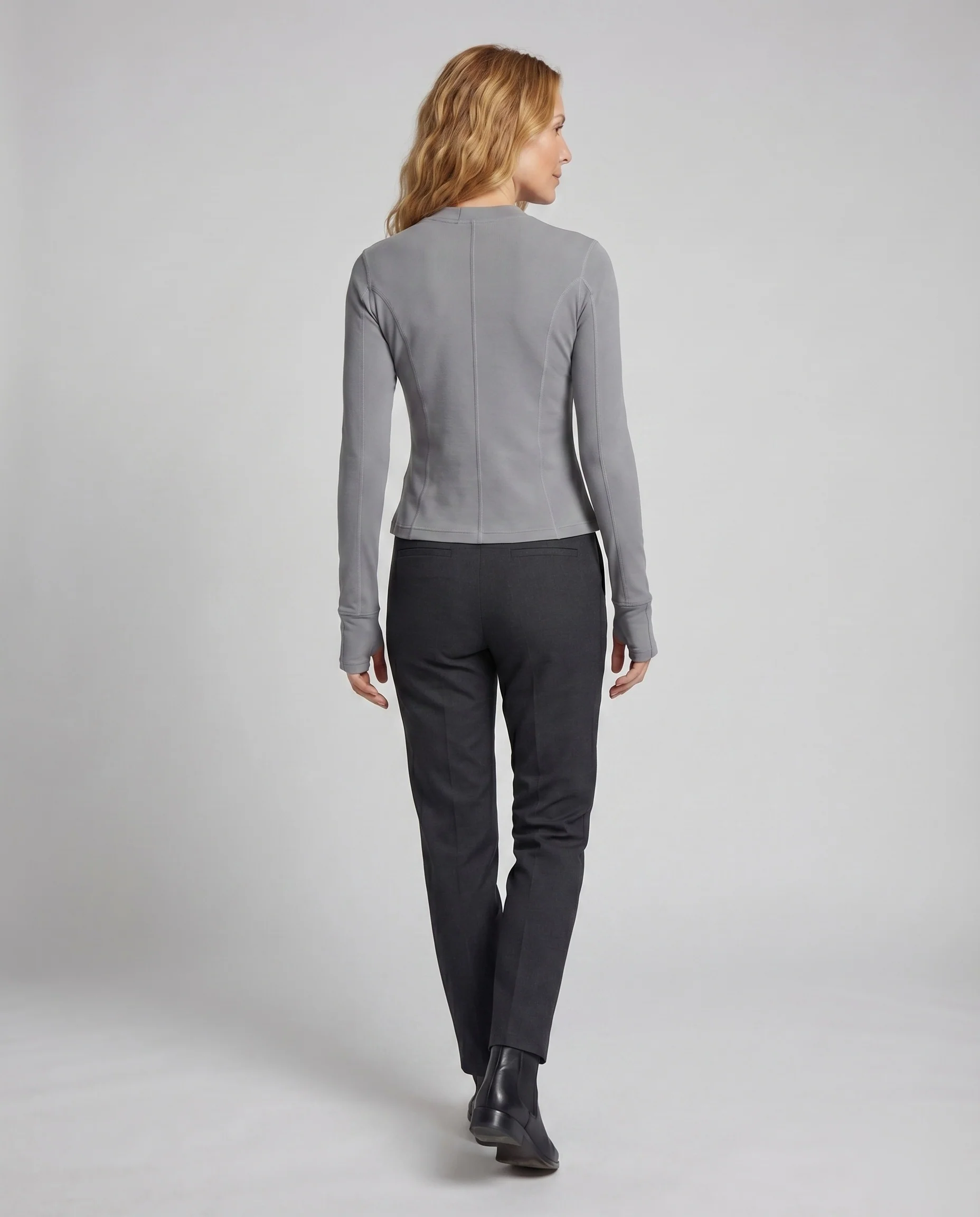 Damen Langarmshirt Ziernähte Verkürzter Saum Tailliert - Image 4