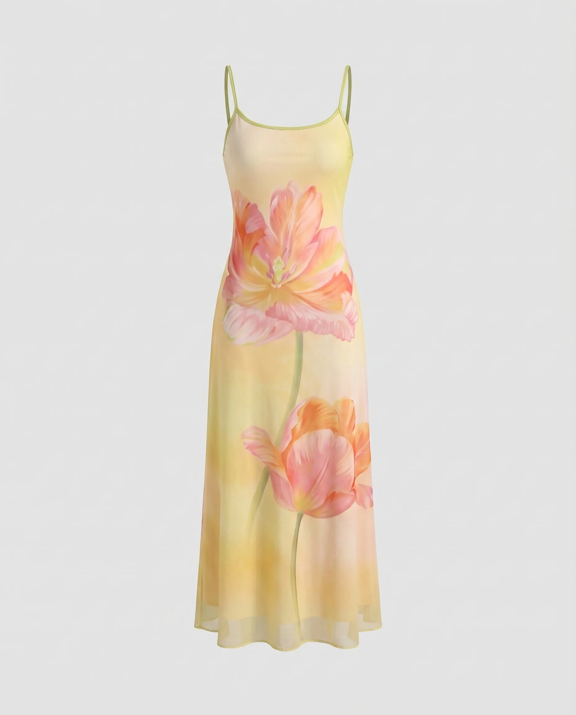Damen Jersey-Midikleid Großer Blumenprint Spaghettiträger Tailliert - Image 5