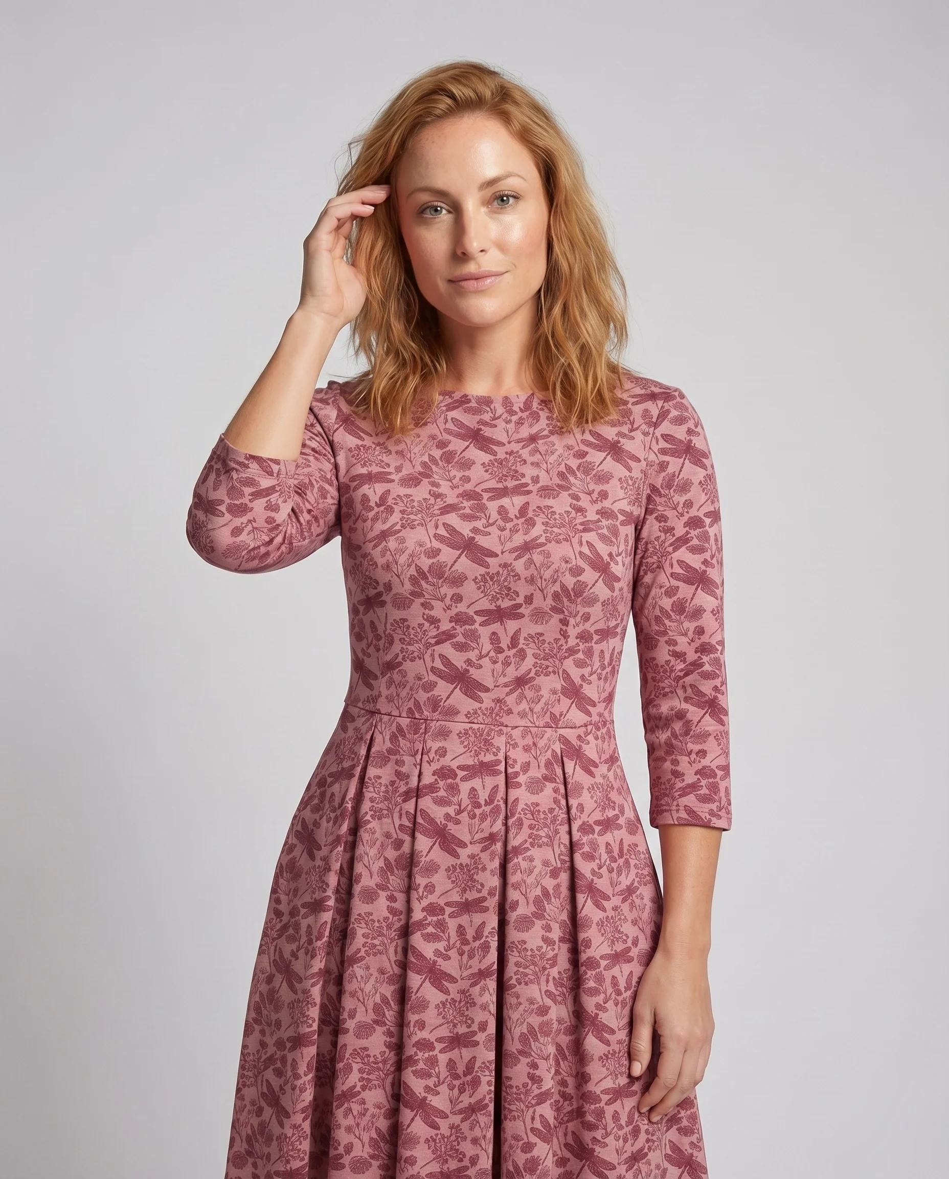 Damen Midikleid Faltenrock 3/4-Arm Seitentaschen - Image 2