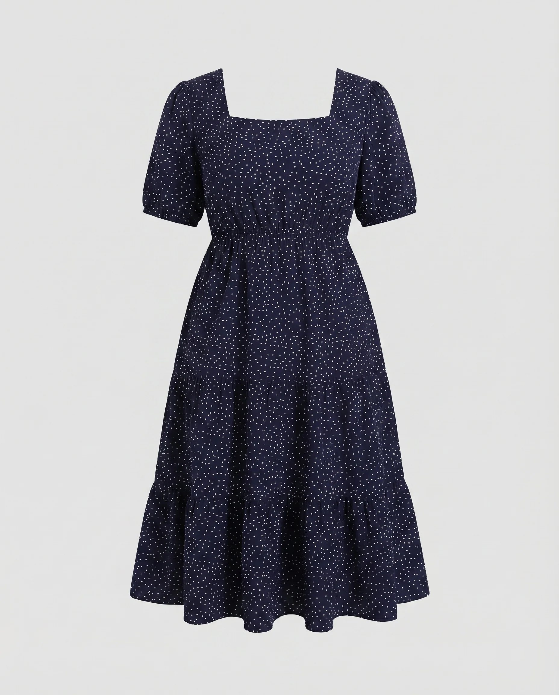 Damen Midikleid Puffärmel Stufenvolant Quadrat-Ausschnitt - Image 5