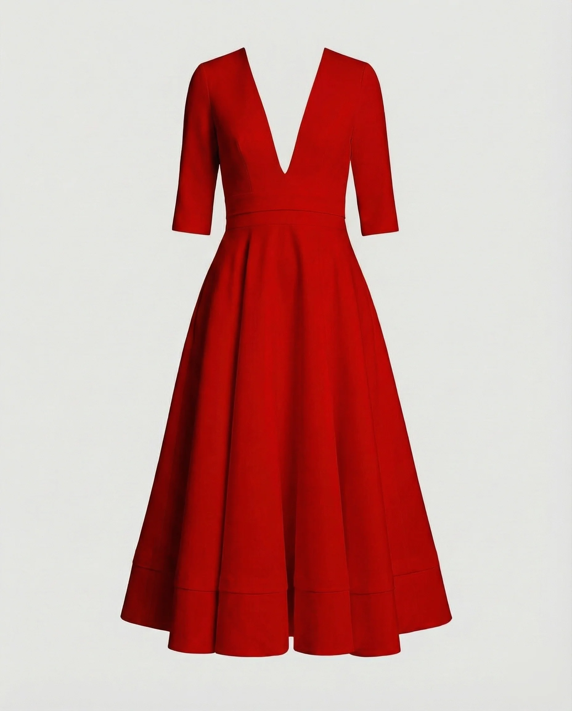 Damen Midikleid V-Ausschnitt Tellerrock Seitentaschen - Image 6