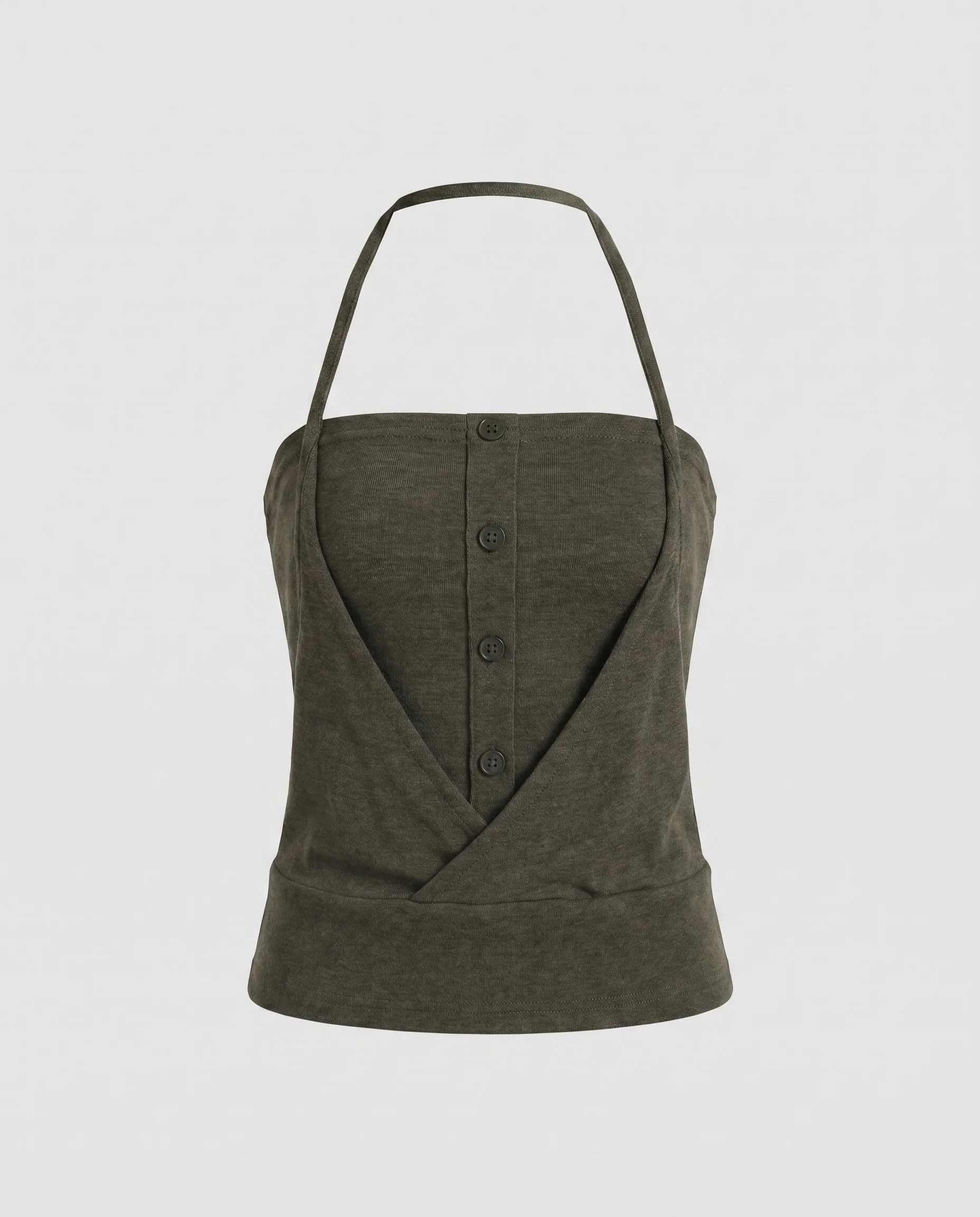 Damen nan tailliertes Neckholder-Feinstricktop mit Knopfleiste, Unterbrustnaht und schmeichelnder Wickeloptik - Image 5