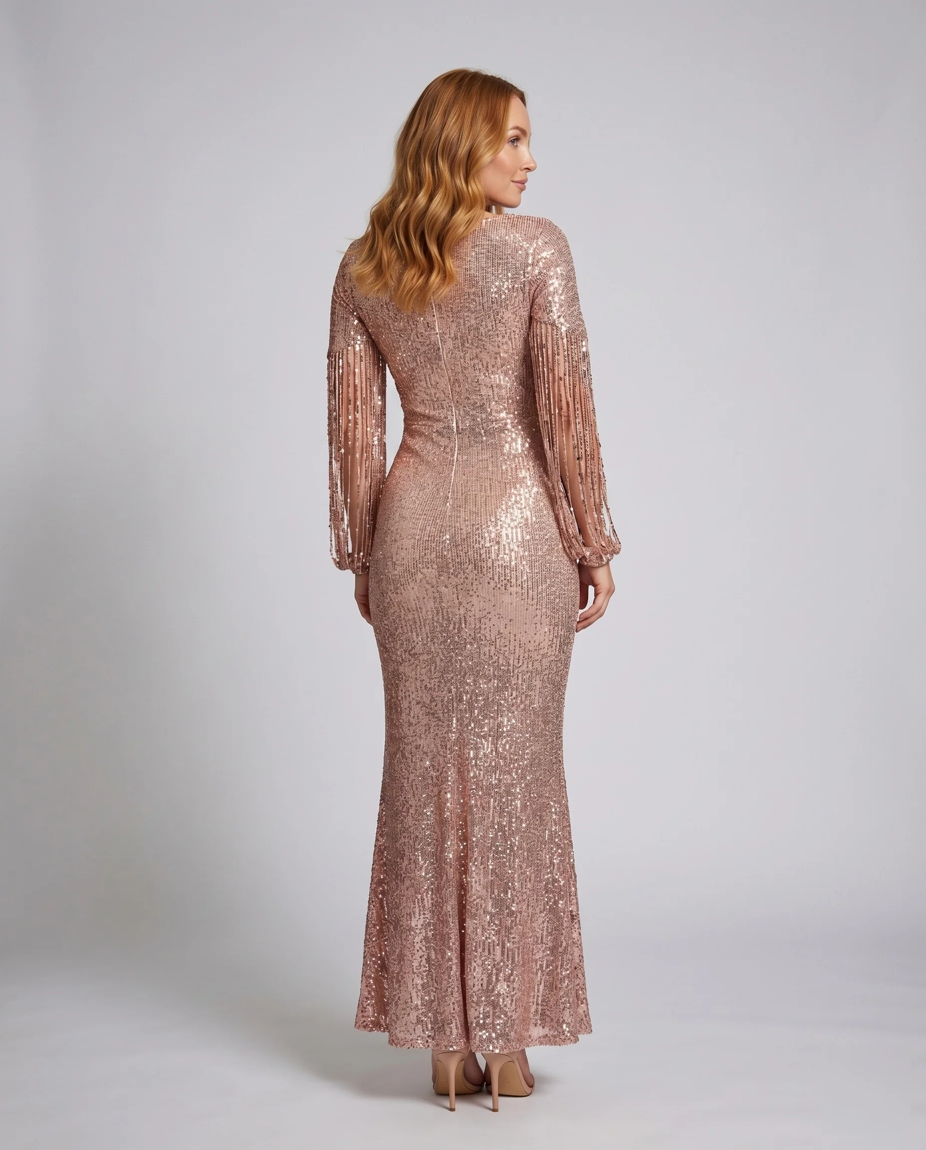 Damen Pailletten-Maxi Ausgestellter Saum Plissee-Ärmel - Image 2