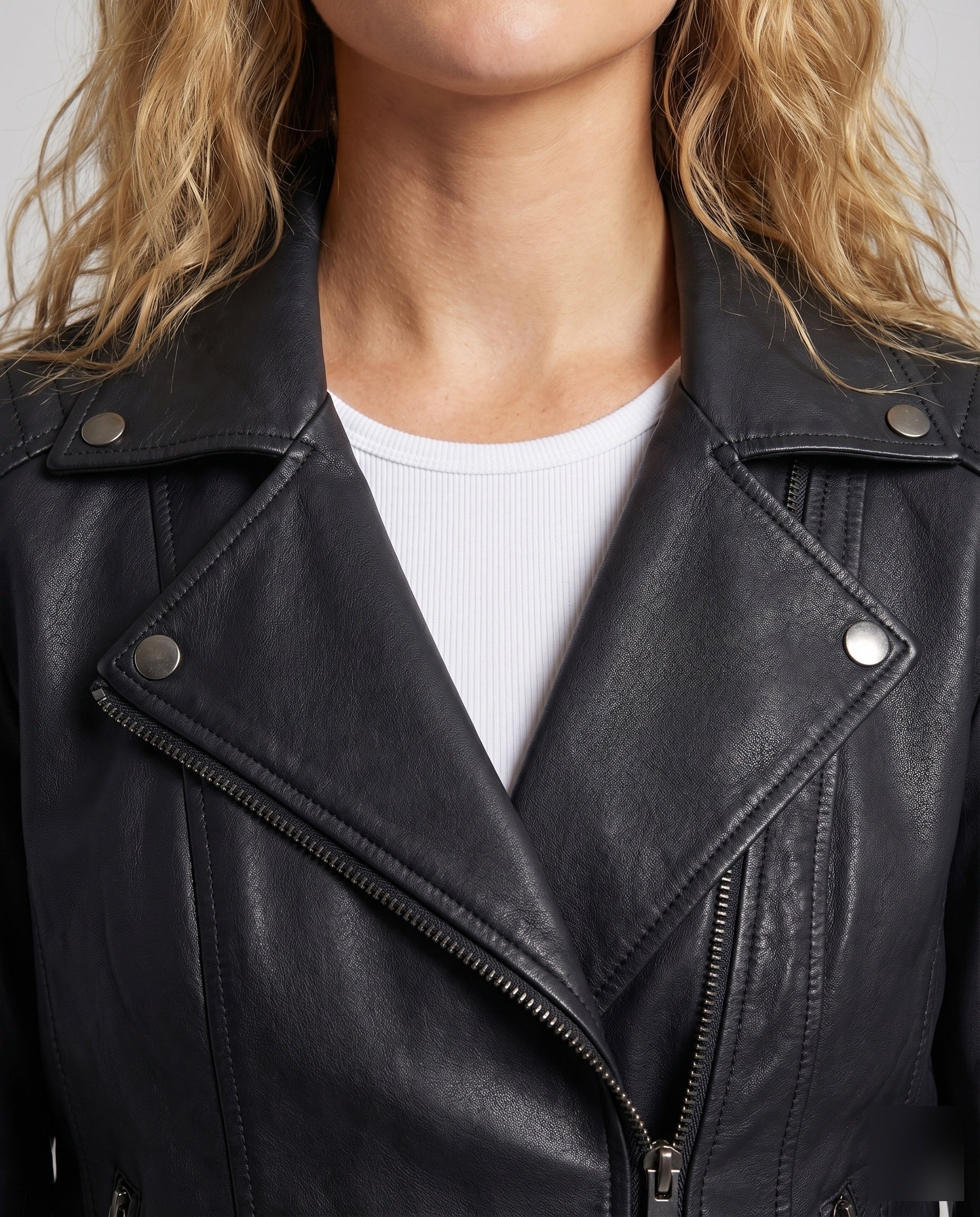 Damen Rennsport-Blouson Lederimitat Gesteppte Passe Tailliert - Image 3