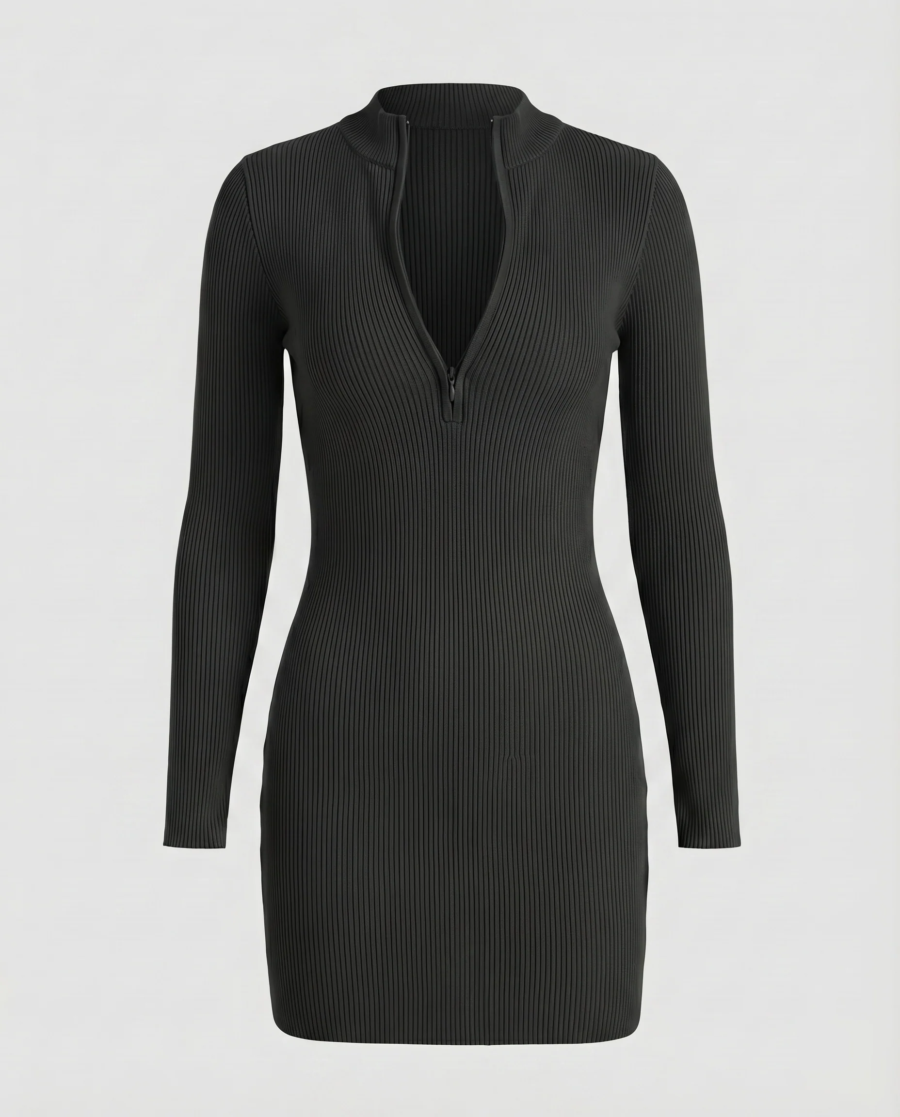 Damen Rippstrick-Minikleid Halber Zipp Daumenlochärmel - Image 7