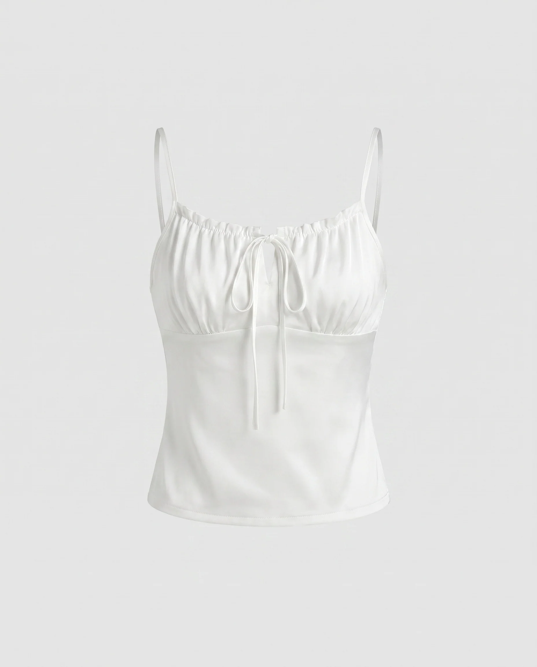 Damen nan tailliertes Satin-Cami mit gerafftem Dekolleté, Zierbändchen und feinen Spaghettiträgern - Image 5