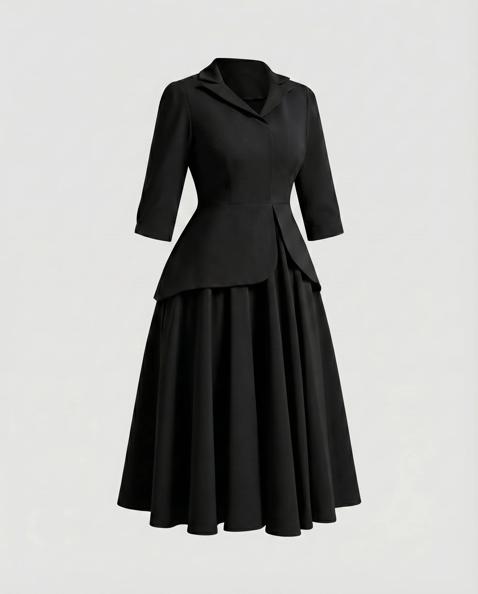 Damen Schößchen-Midikleid Faltenrock Kleiner Reverskragen - Image 7