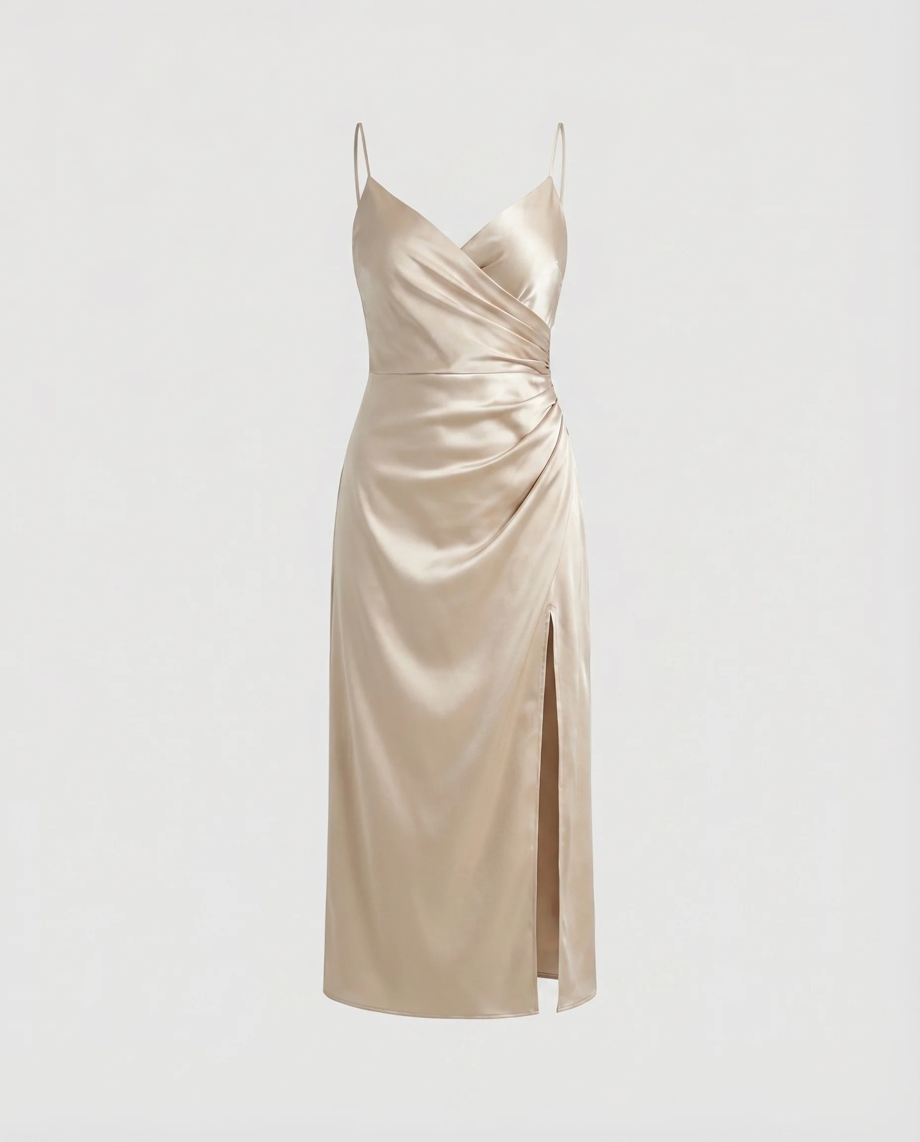 Damen Satin-Midikleid V-Ausschnitt Schrägschnitt Beinschlitz - Image 5