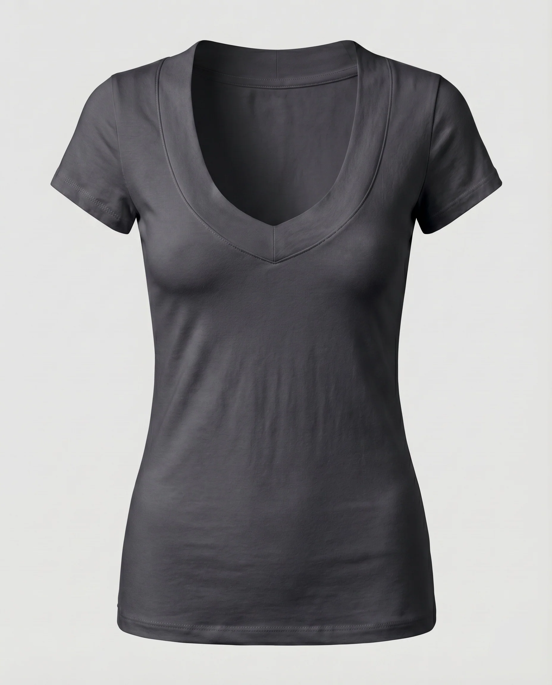 Damen Shirt Tiefer U-V-Ausschnitt Breite Blende Elastik-Jersey - Image 5