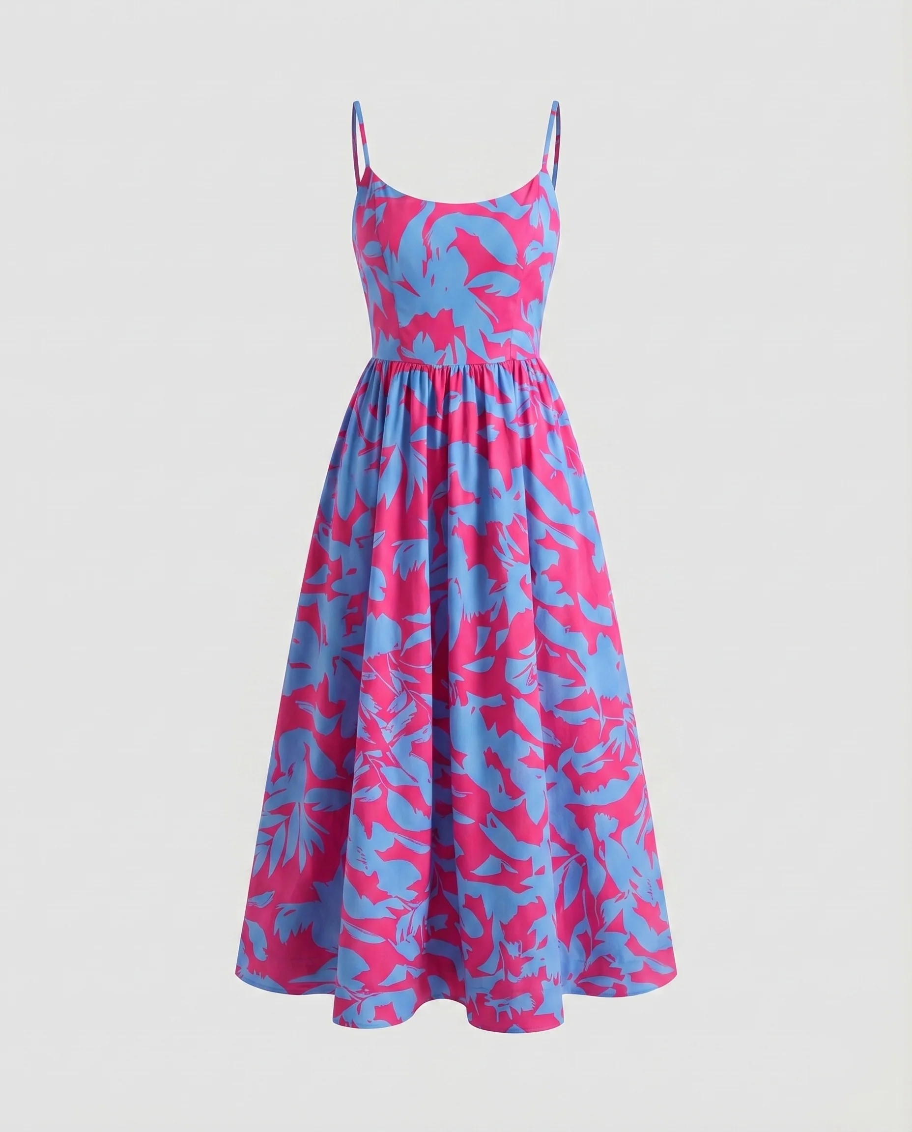 Damen Midikleid Spaghettiträger Tellerrock Tailliert - Image 9