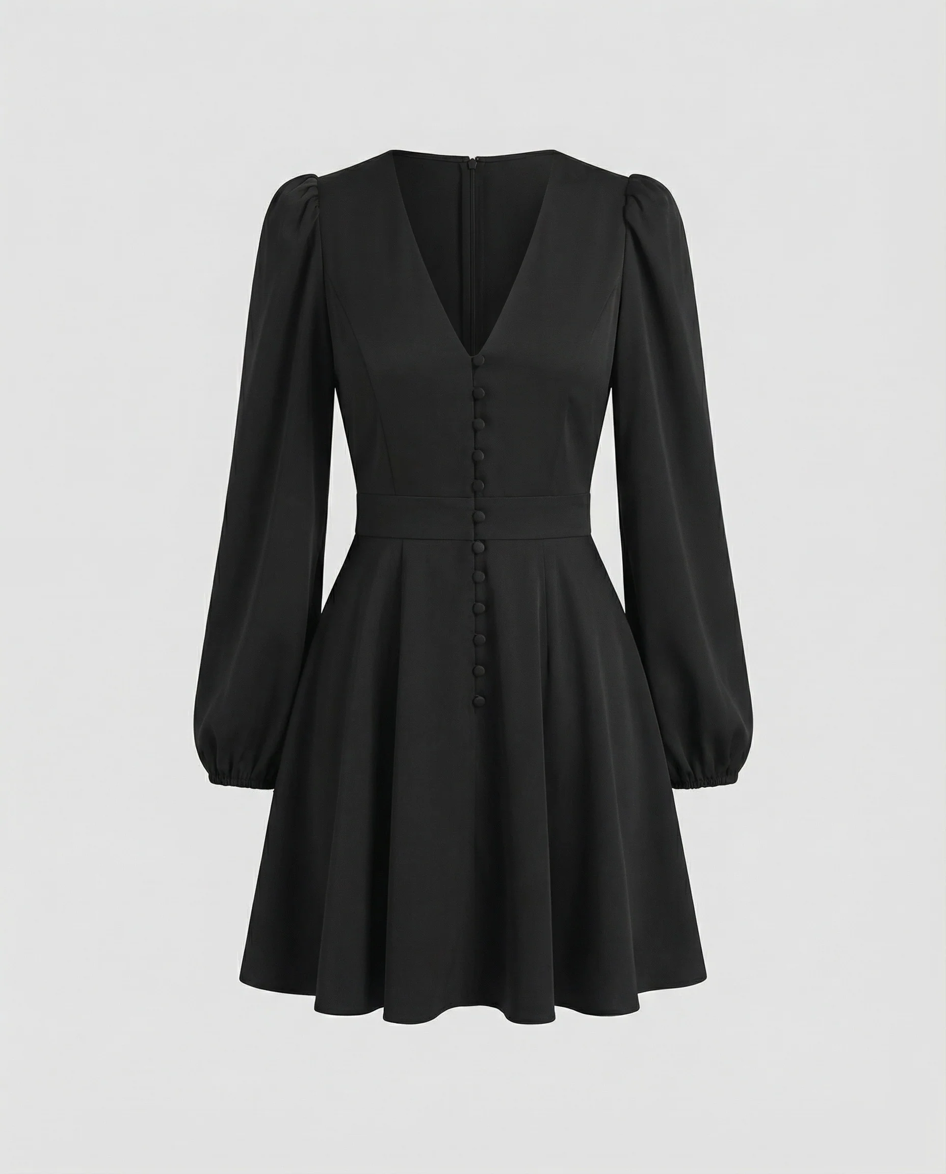 Damen tailliertes V-Ausschnitt-Kleid mit Puffärmeln - Image 5