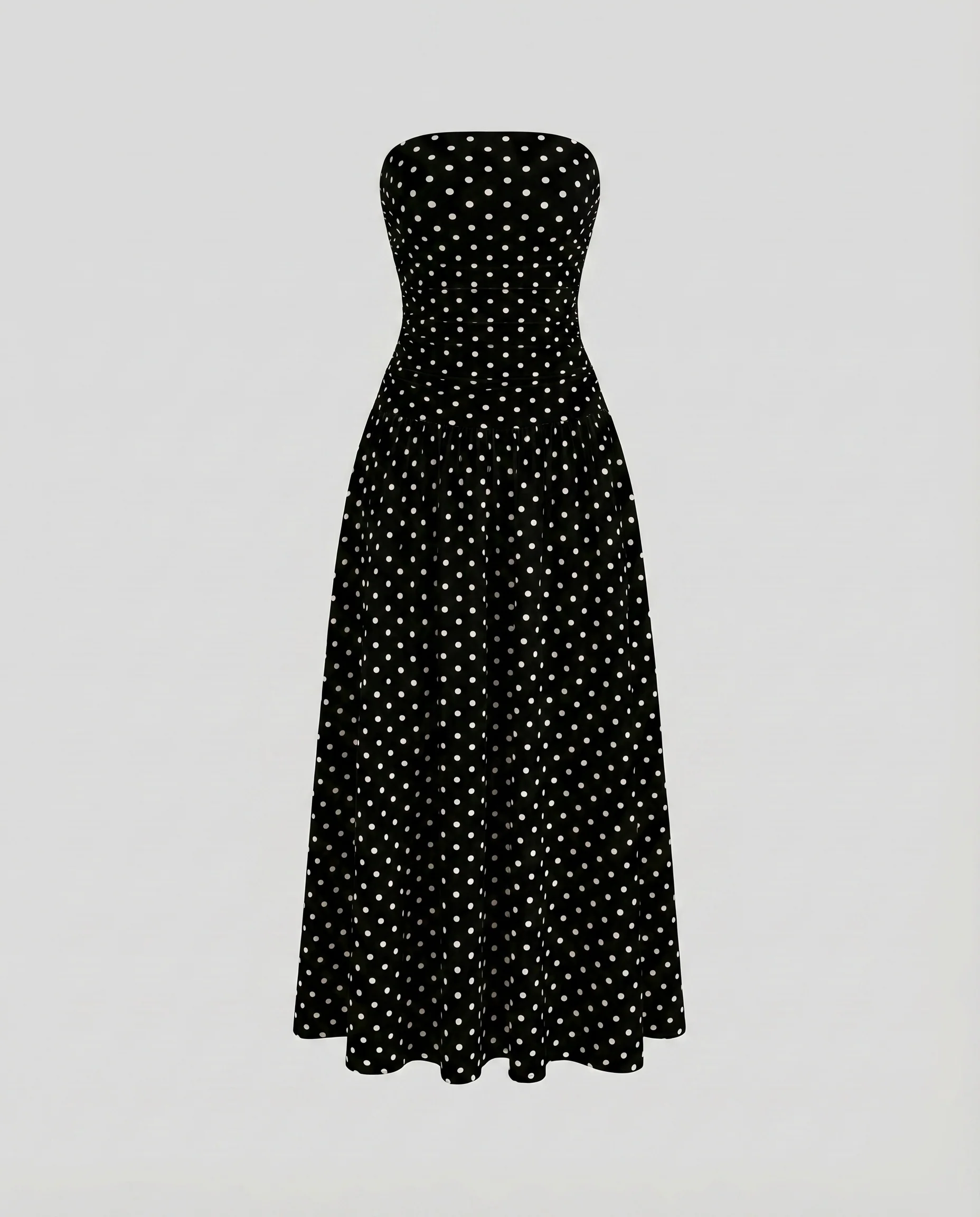 Damen Maxikleid Trägerlos Punkte-Muster Raffung - Image 6