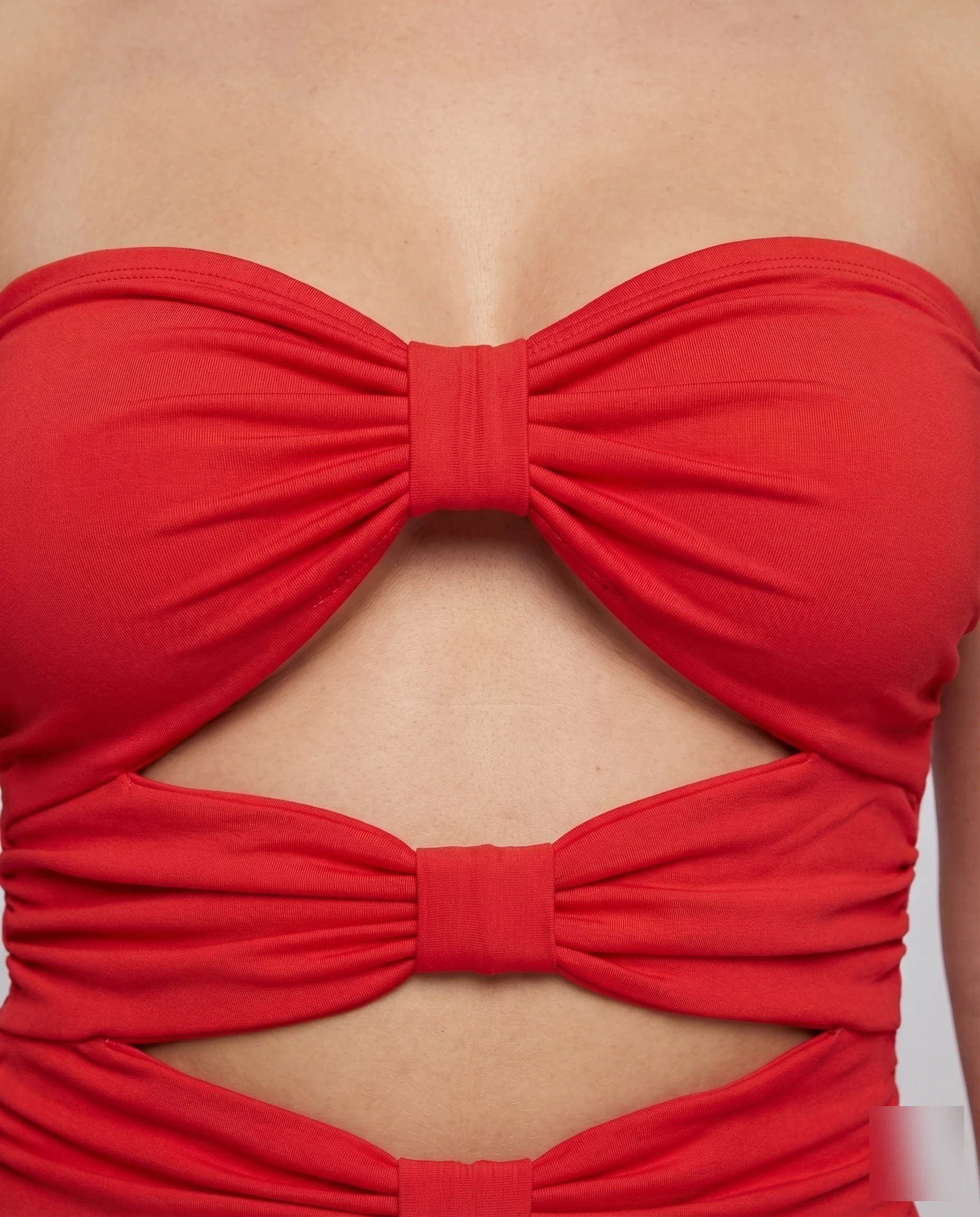 Damen Minikleid Trägerlos Knotenfront Tellerrock - Image 3