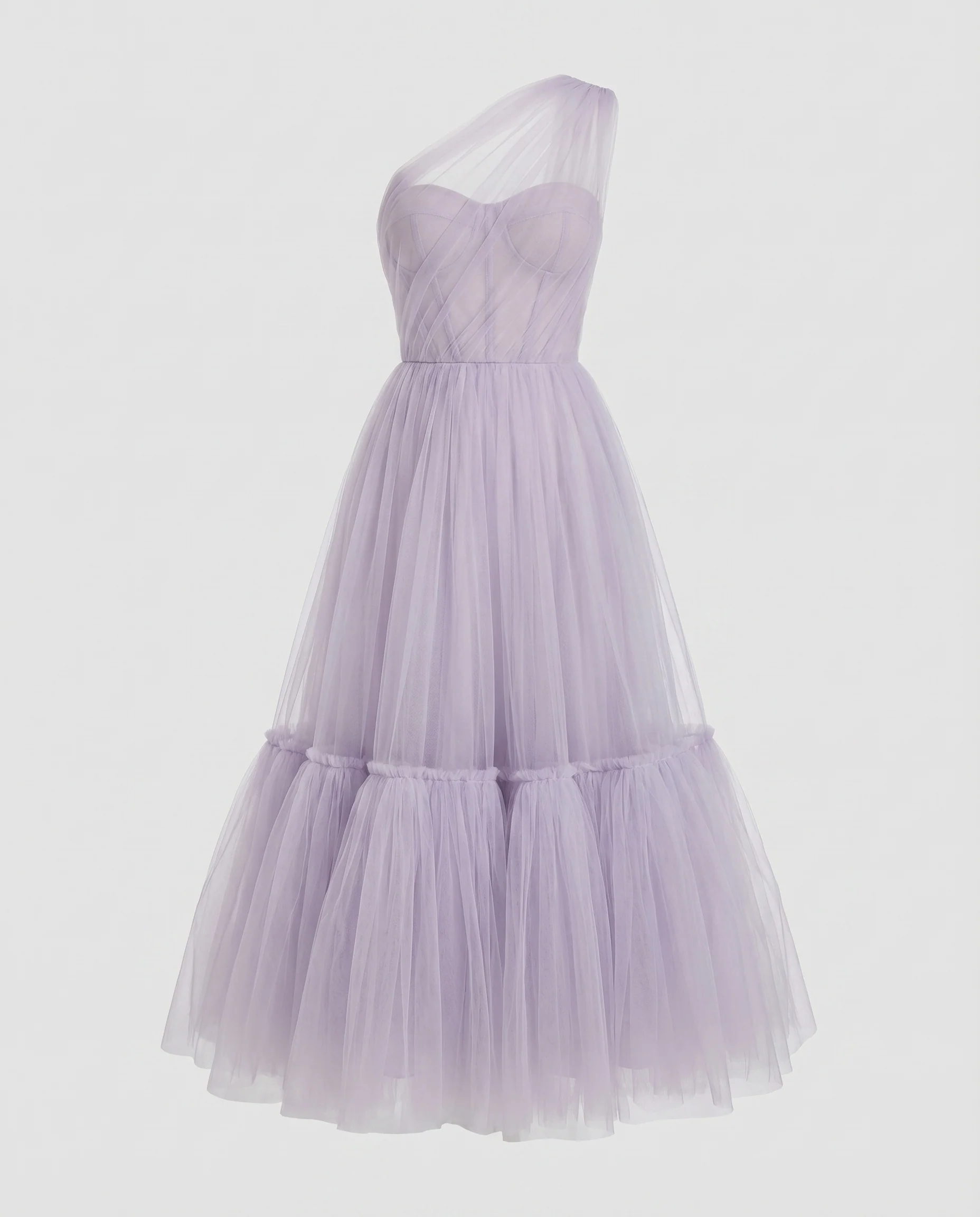 Damen Tüll-Midirobe Korsage Asymmetrischer Umhang - Image 5