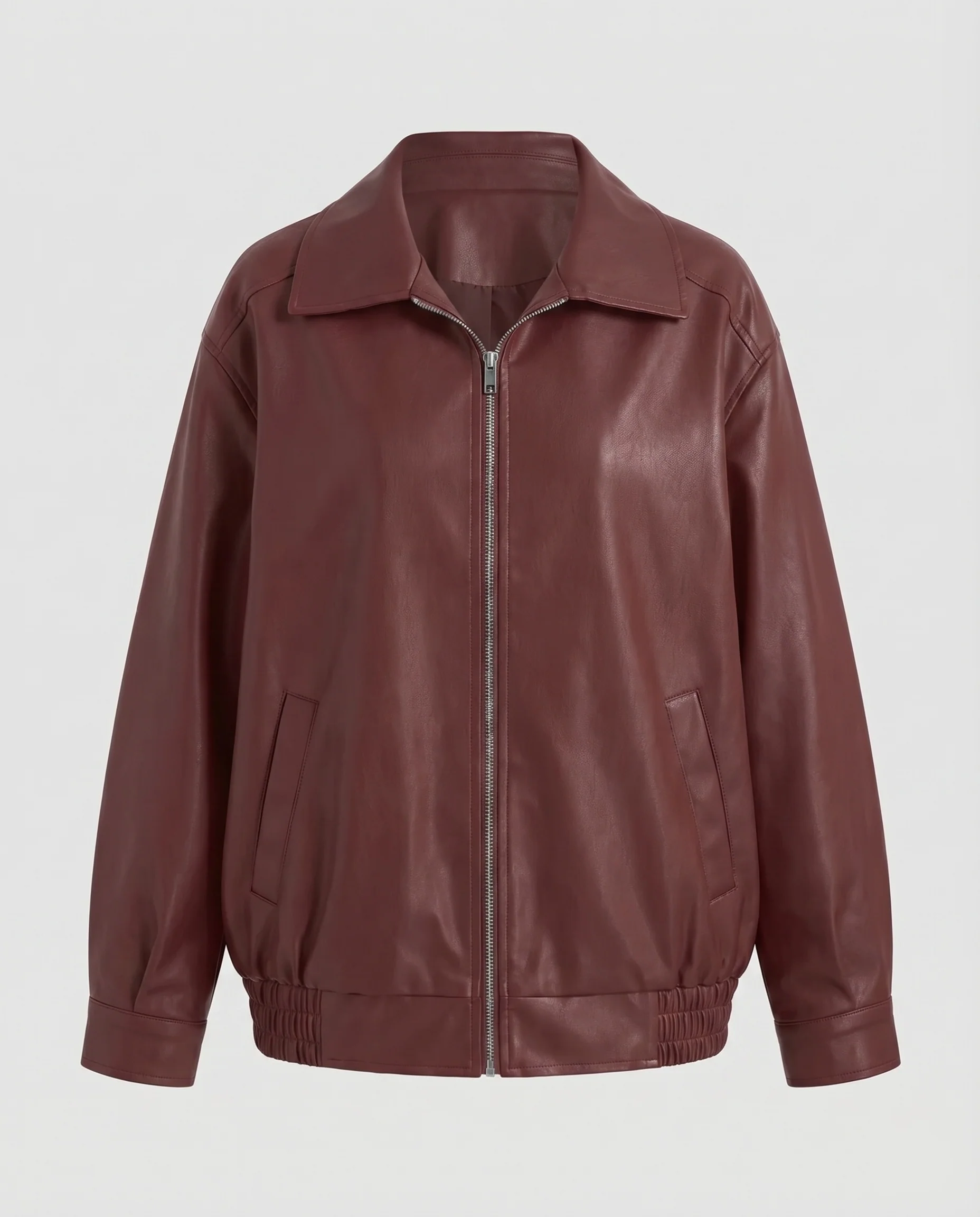 Damen Kunstlederblouson Oversize Hemdkragen Elastiksaum - Image 5
