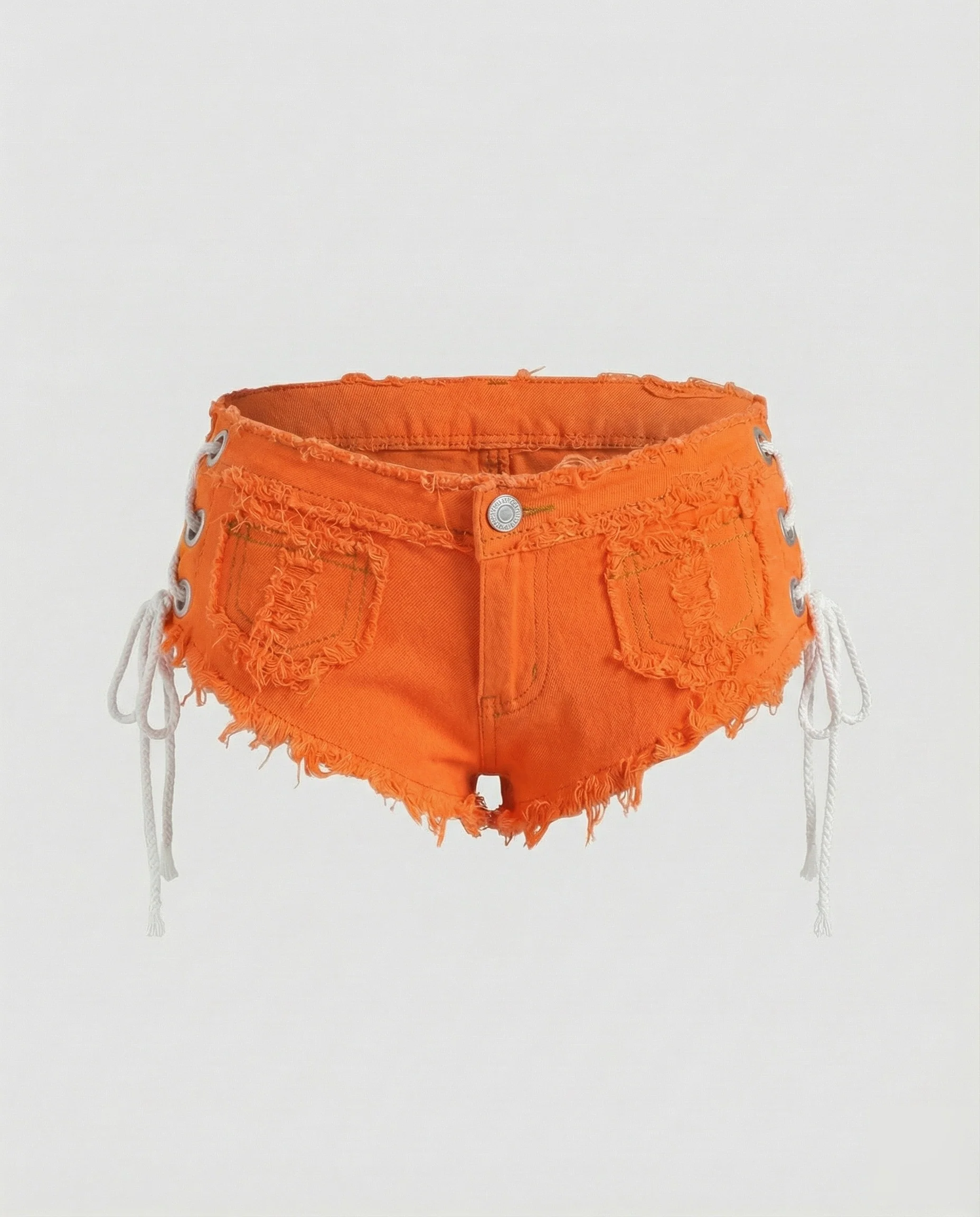 Damen Jeans-Shorts Ultra Kurz Schnürung Fransen - Image 12