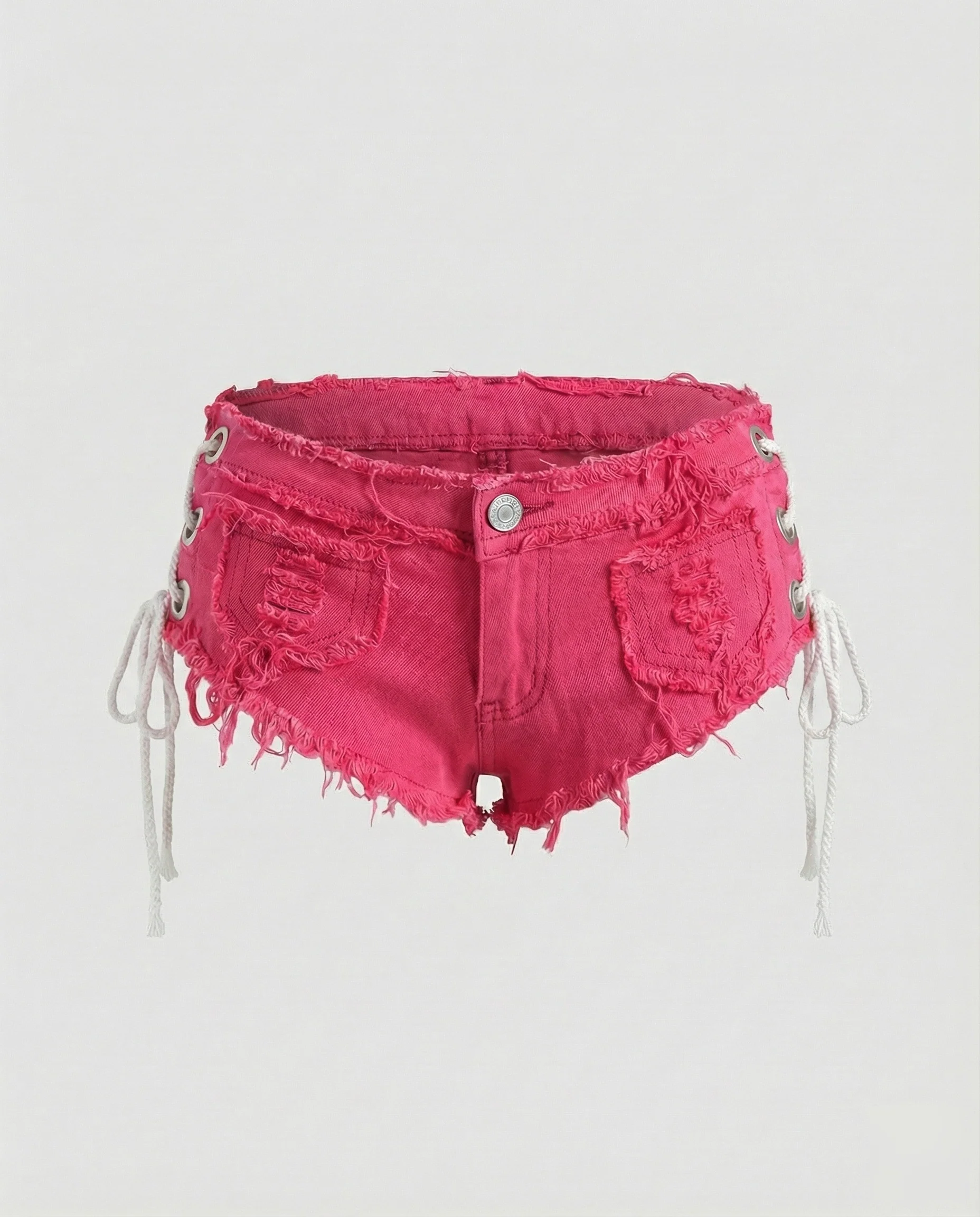 Damen Jeans-Shorts Ultra Kurz Schnürung Fransen - Image 13