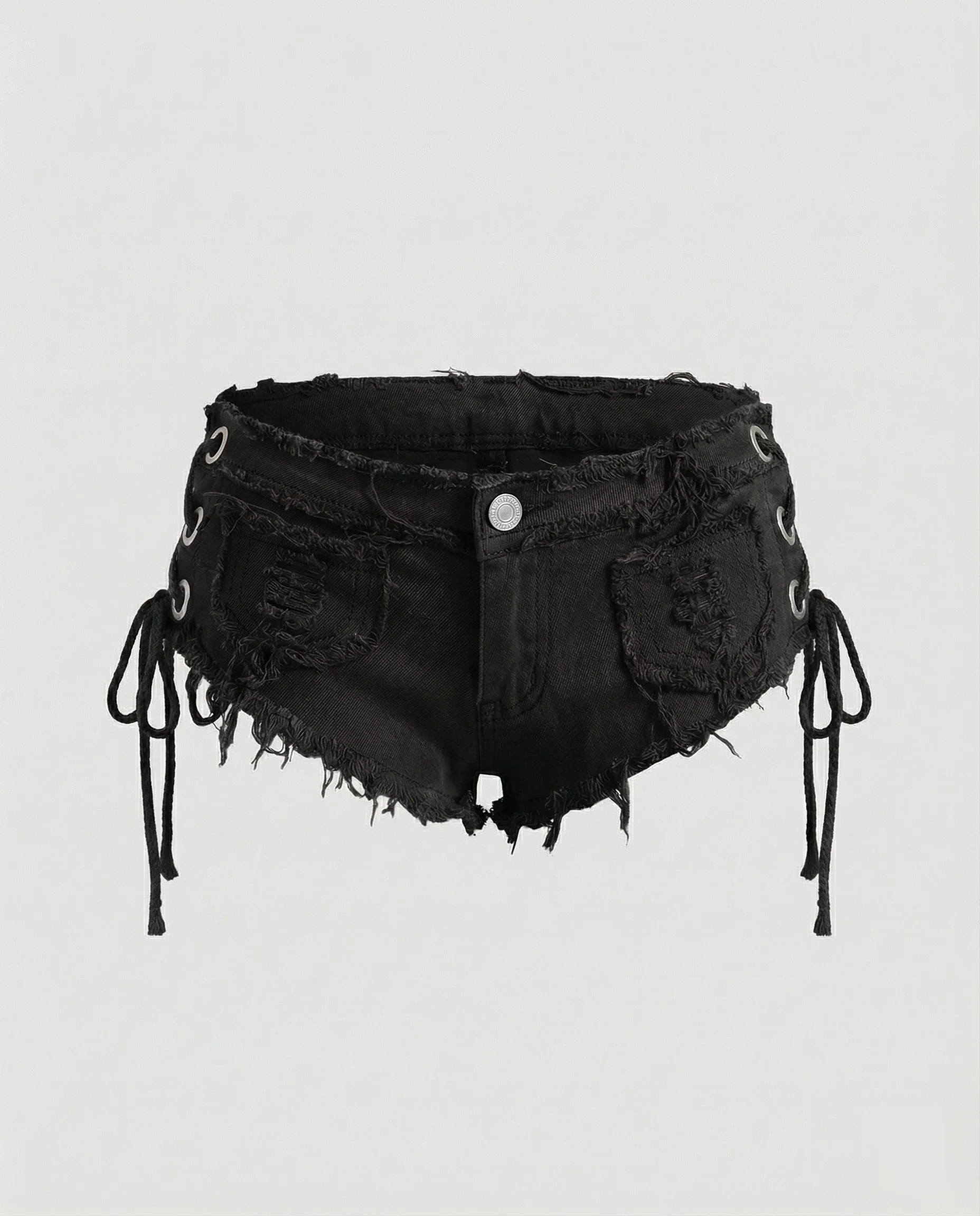 Damen Jeans-Shorts Ultra Kurz Schnürung Fransen - Image 16