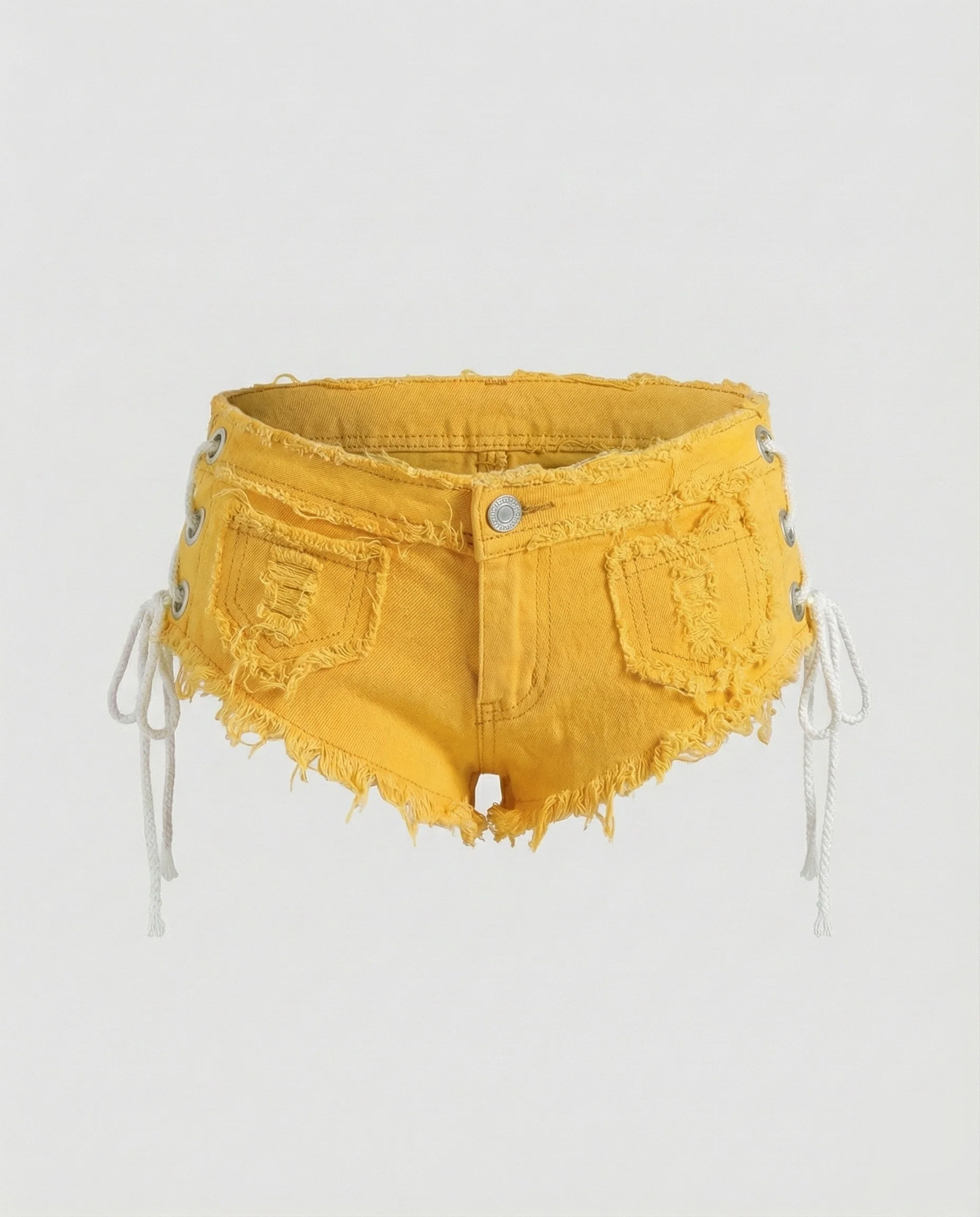 Damen Jeans-Shorts Ultra Kurz Schnürung Fransen - Image 6
