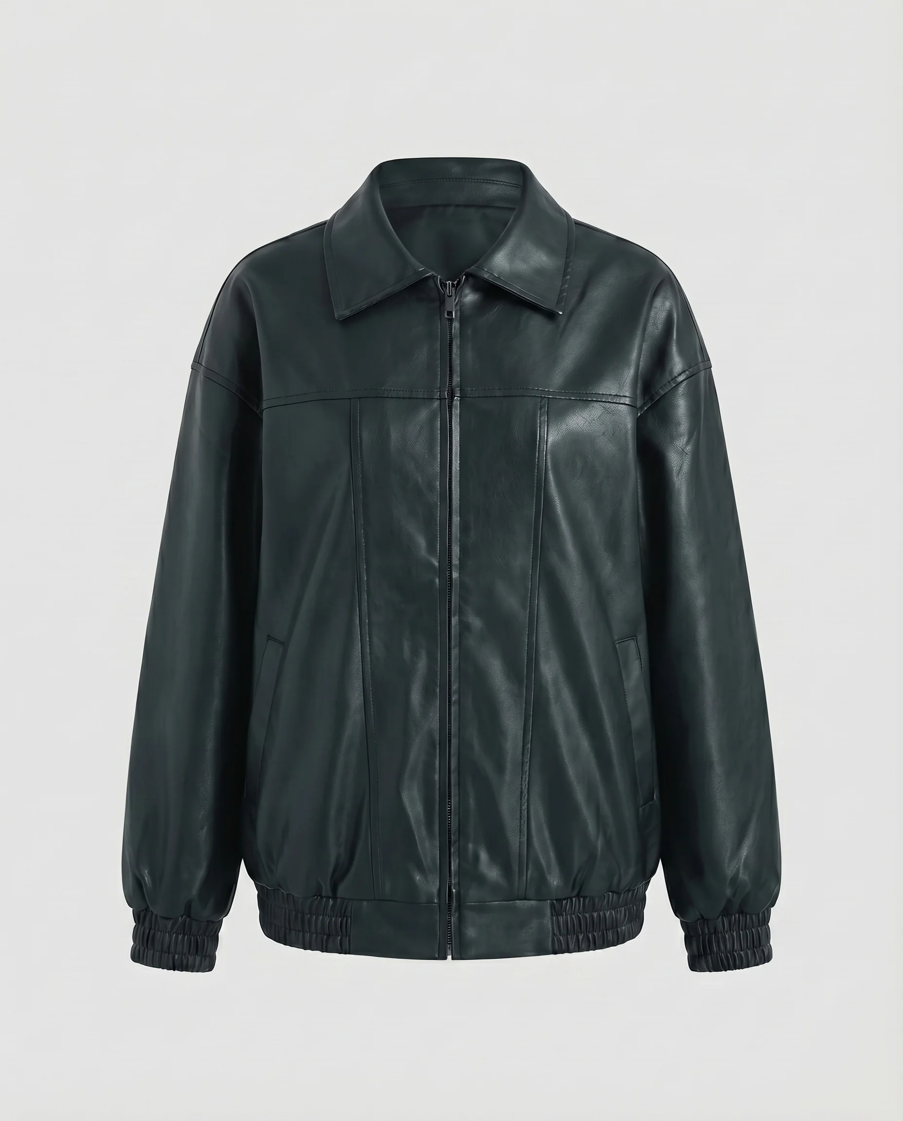 Damen Coachjacke Oversize Lederoptik Rippbündchen - Image 11